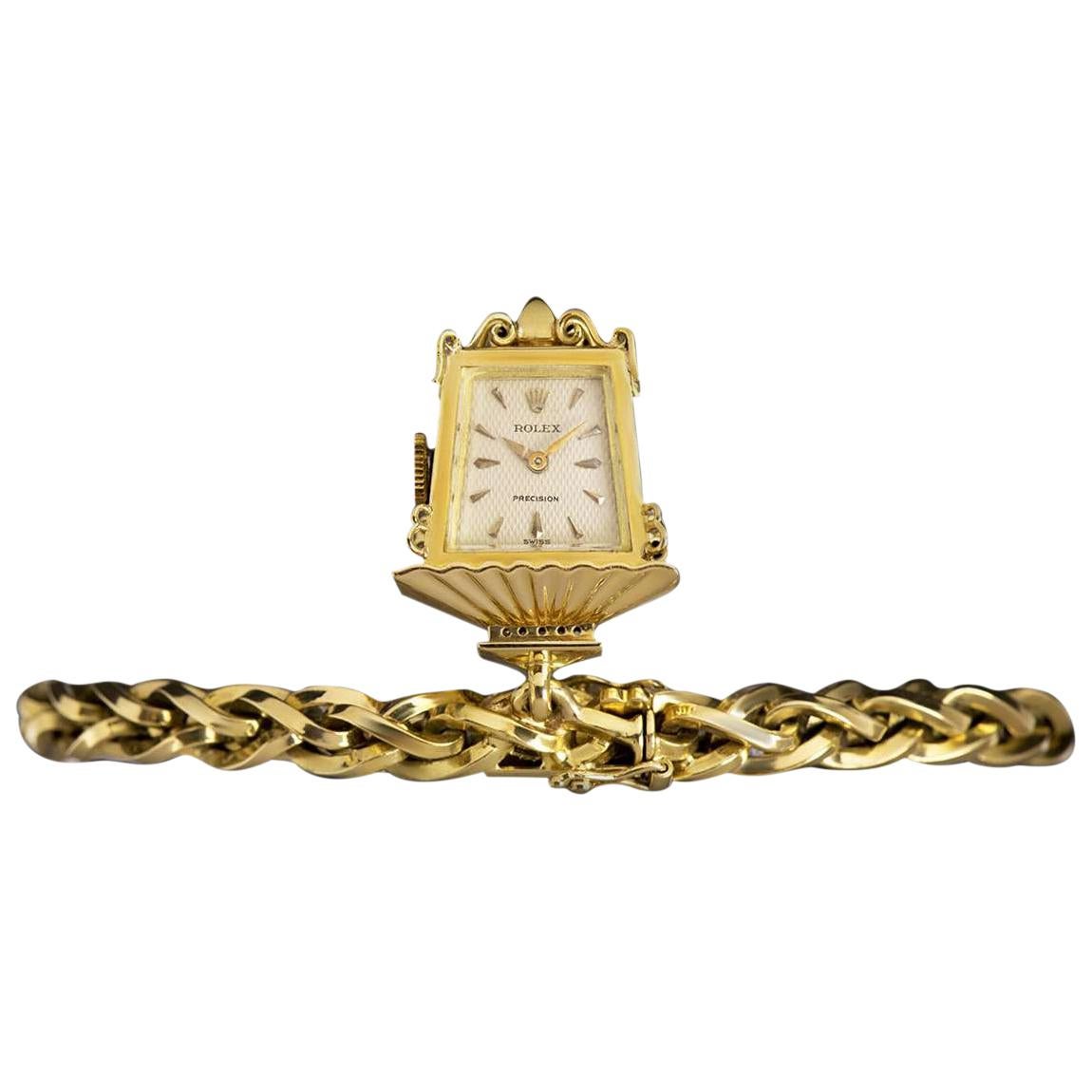 Rolex Rare Precision Lantern Vintage Silver Dial Bracelet Watch