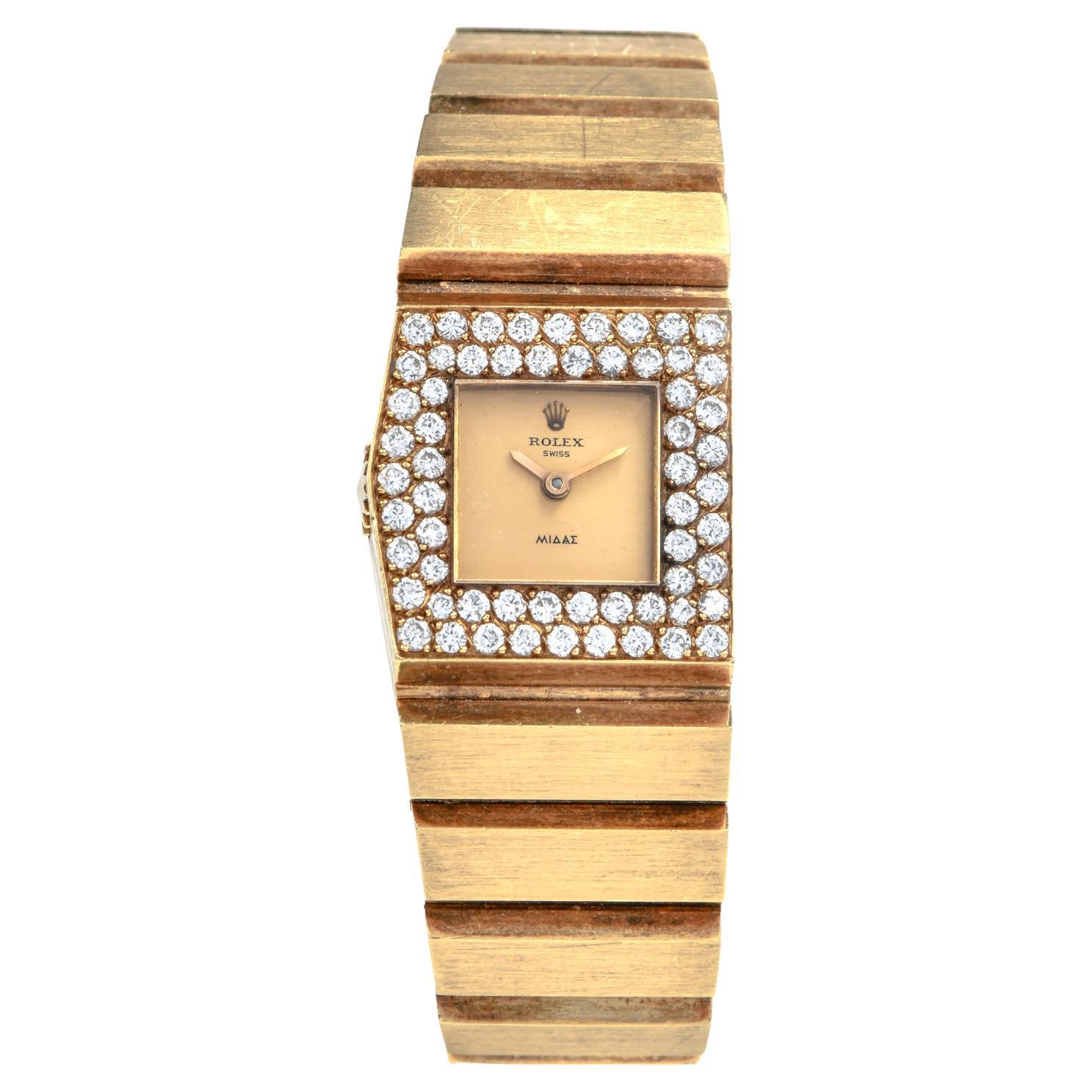 Rolex Rare Queen Midas Diamond 18k Yellow Gold Ref 9904 Watch For Sale