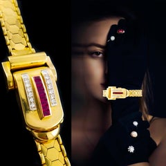 Rolex Rare Retro 1950s Vintage Ruby Diamond Bracelet Wristwatch