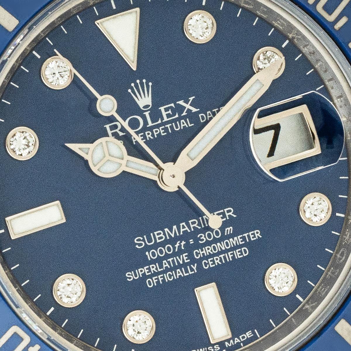 Taille ronde Rolex Montre Submariner Smurf rare avec cadran en diamants 116619LB en vente