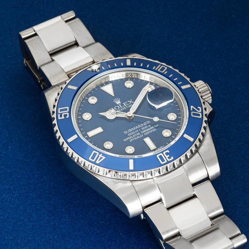 Rolex Montre Submariner Smurf rare avec cadran en diamants 116619LB en vente 3