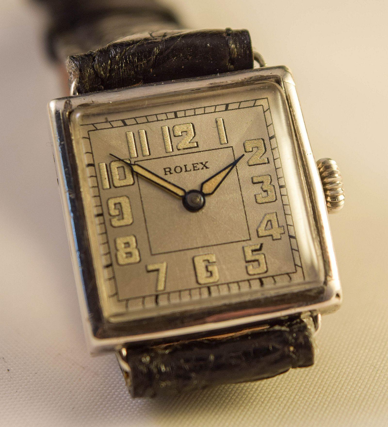 Rolex Seltene quadratische silberne Vintage-Uhr mit sehr attraktivem Zifferblatt im Angebot 2