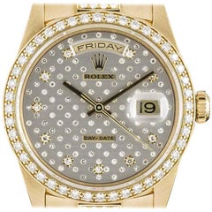 Rolex Rare Yellow Gold Diamond Dial Diamond Set Pleiade Day-Date Wristwatch B&P