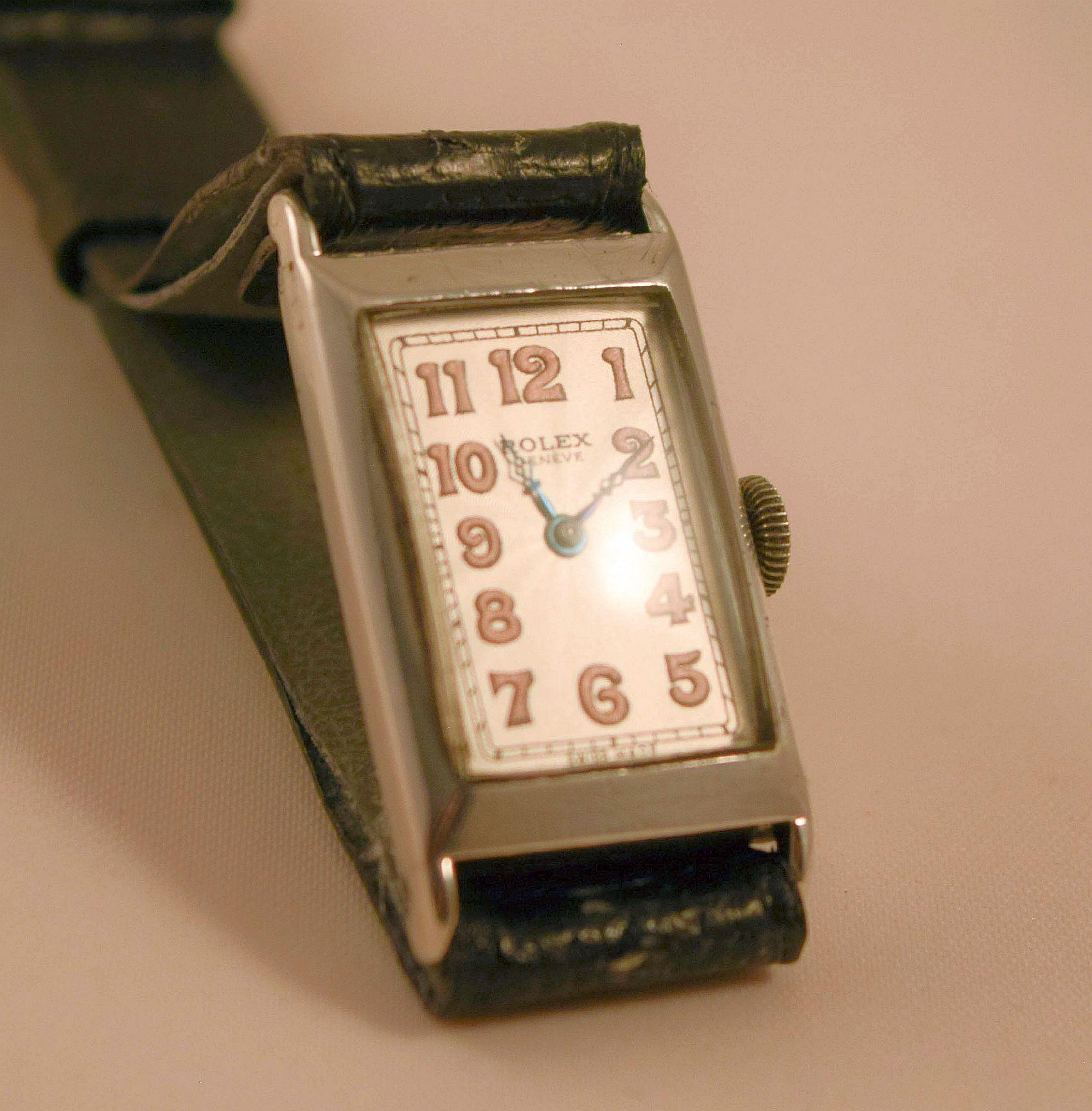 Women's or Men's Rolex rectangular extremely rare solid silver case For Sale