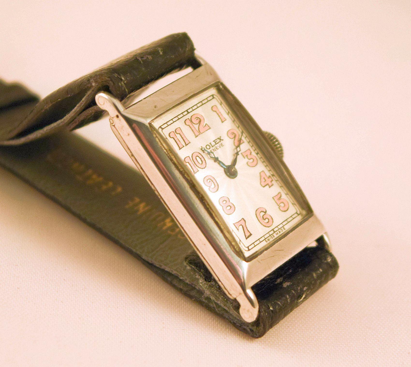 Rolex rectangular extremely rare solid silver case For Sale 1