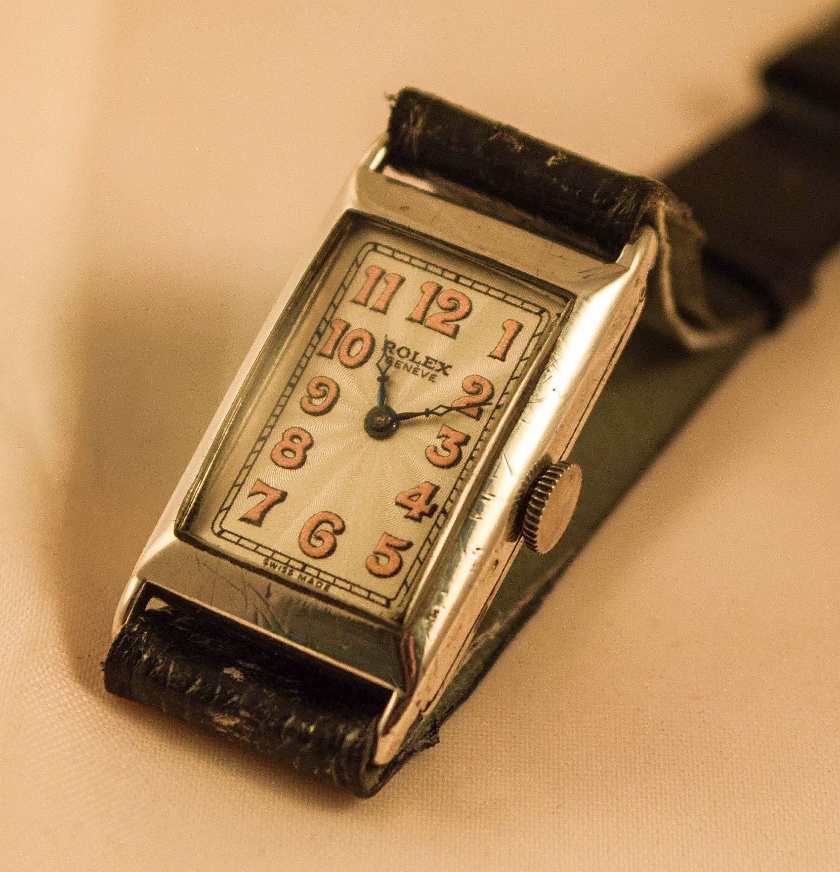 Rolex rectangular extremely rare solid silver case For Sale 2