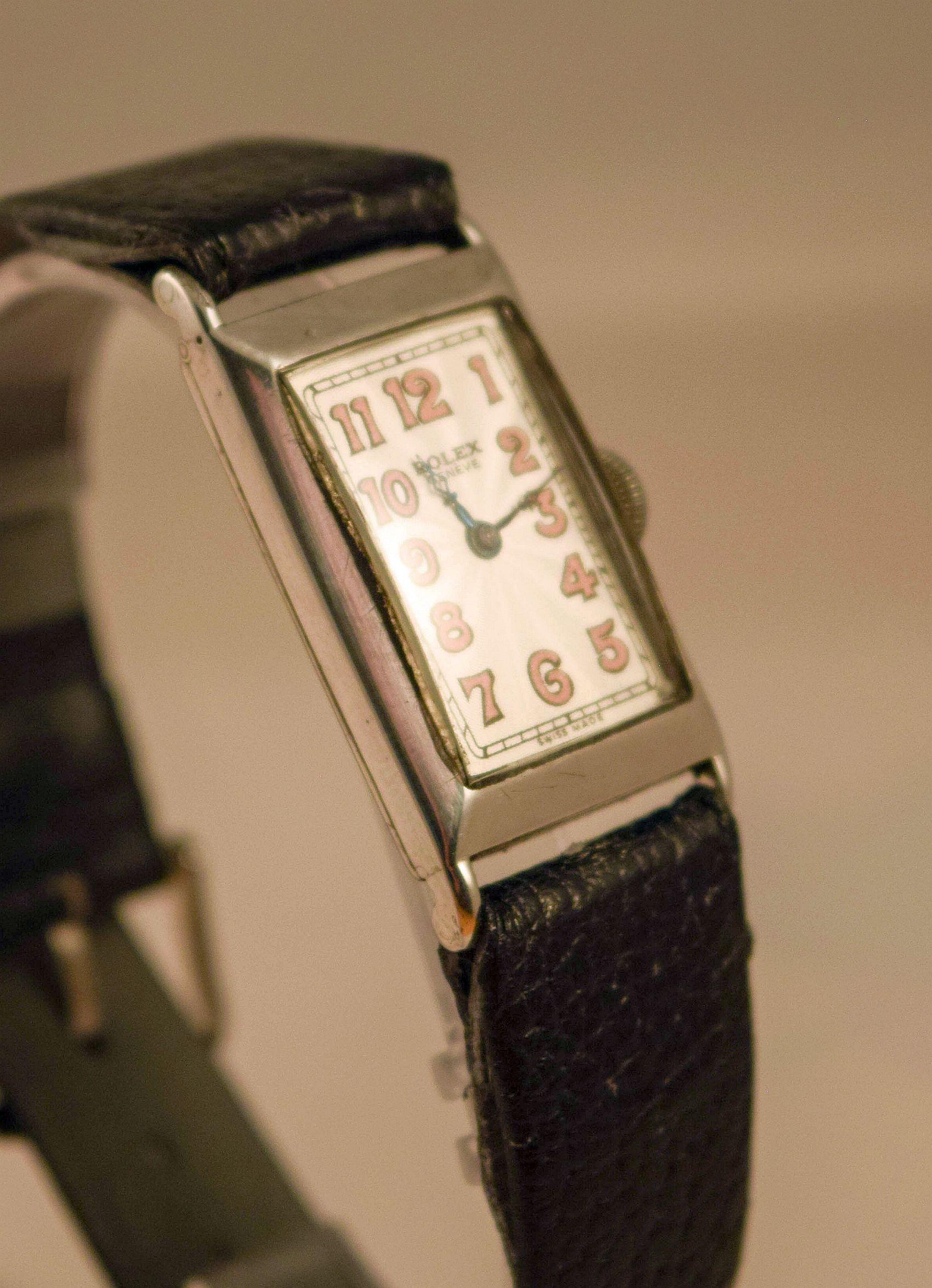 Rolex rectangular extremely rare solid silver case For Sale 3