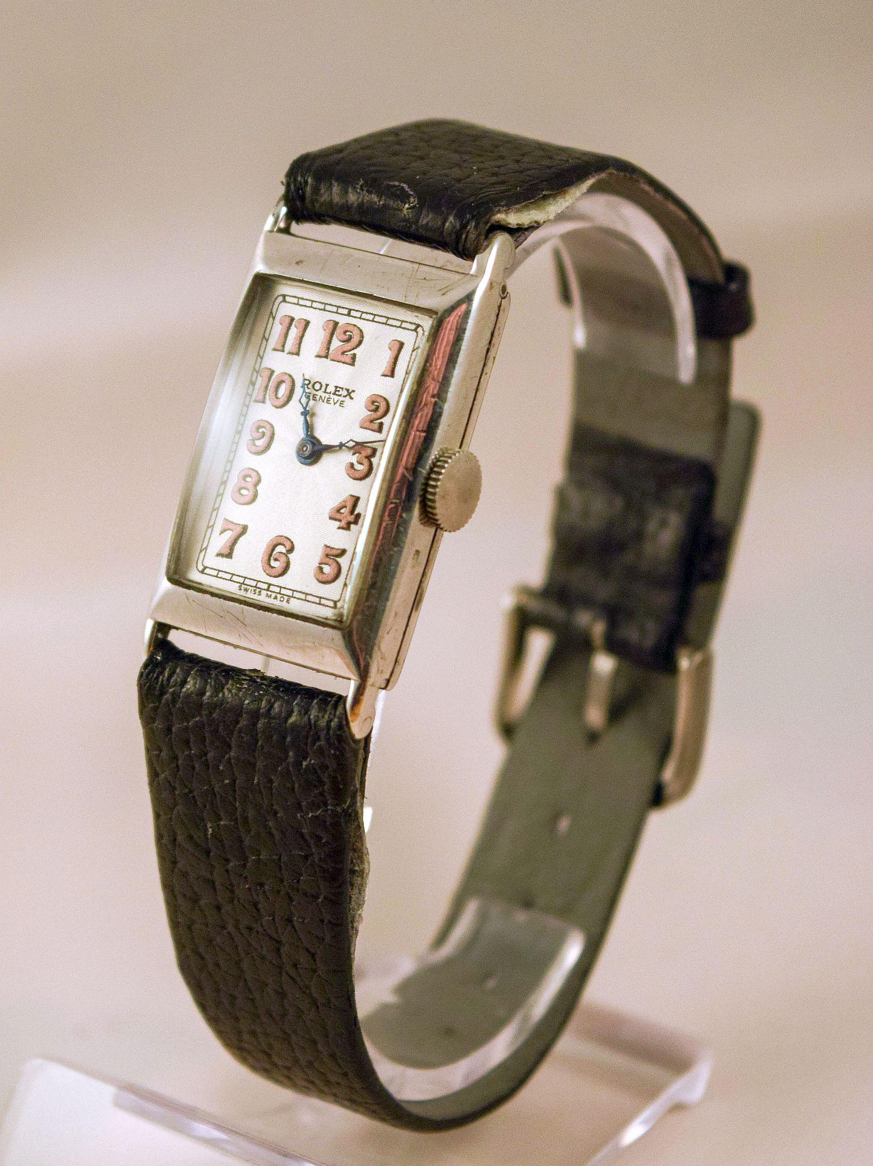 Rolex rectangular extremely rare solid silver case For Sale 4