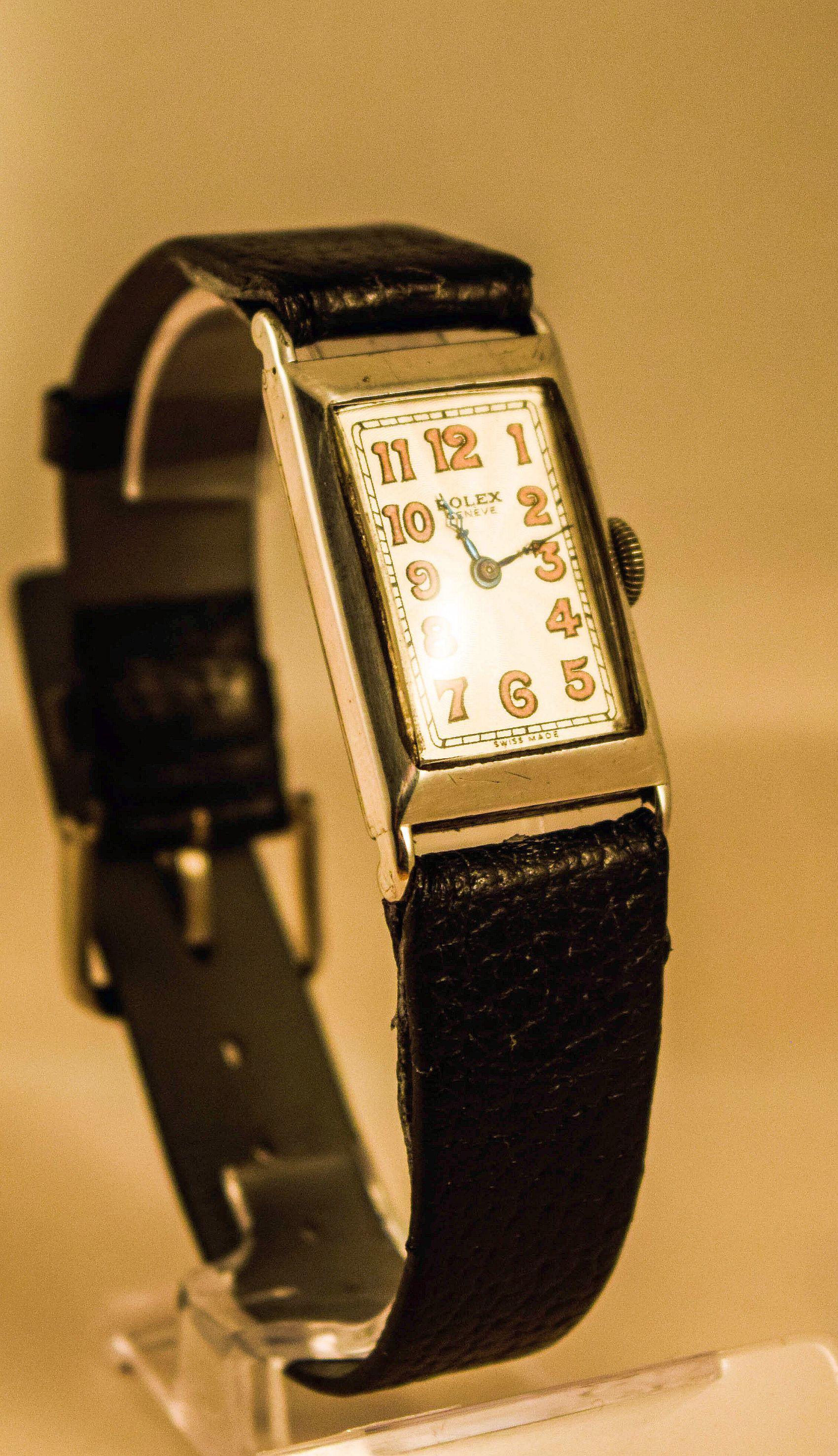 Rolex rectangular extremely rare solid silver case For Sale 5