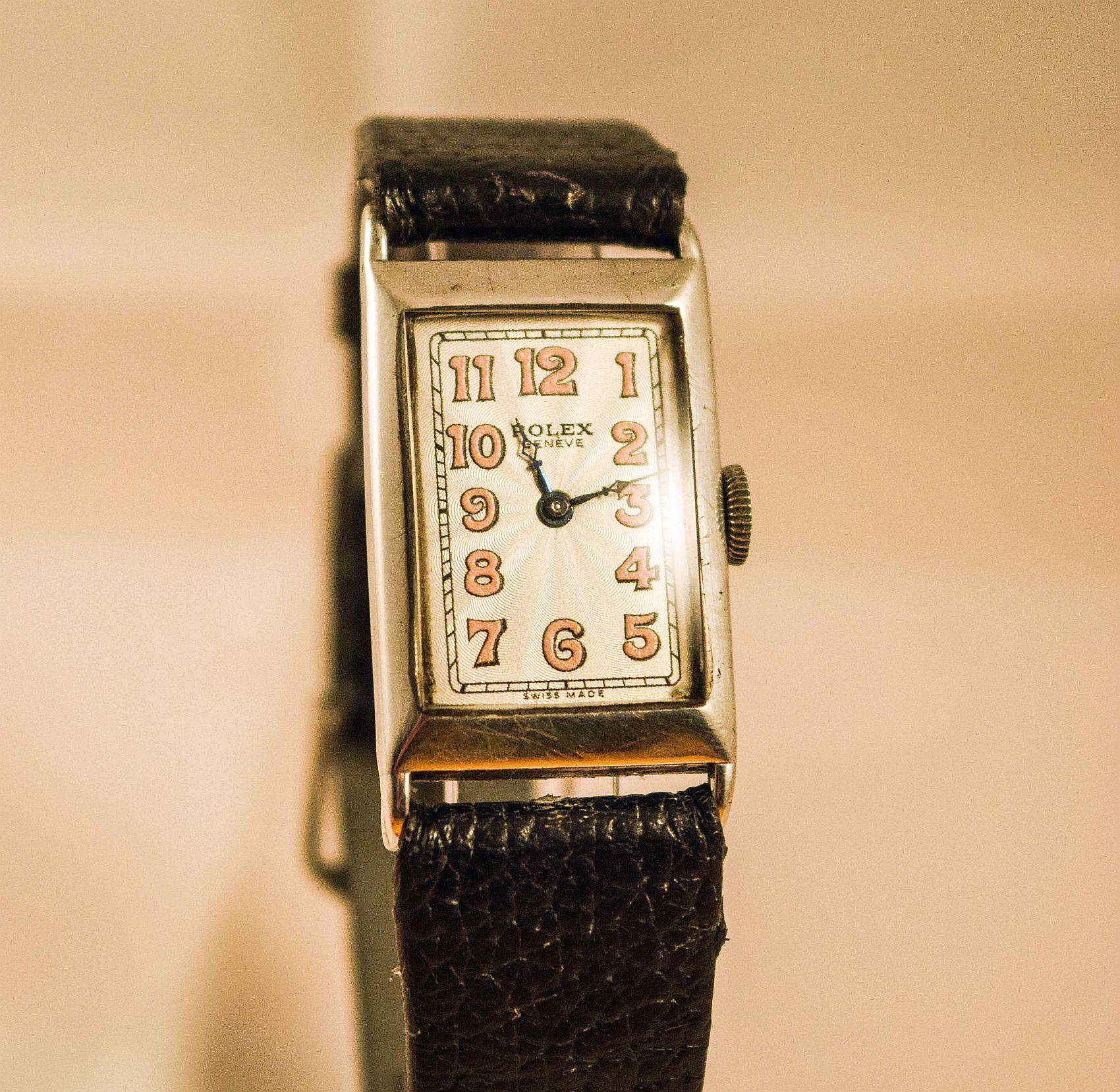 Rolex rectangular extremely rare solid silver case For Sale 6