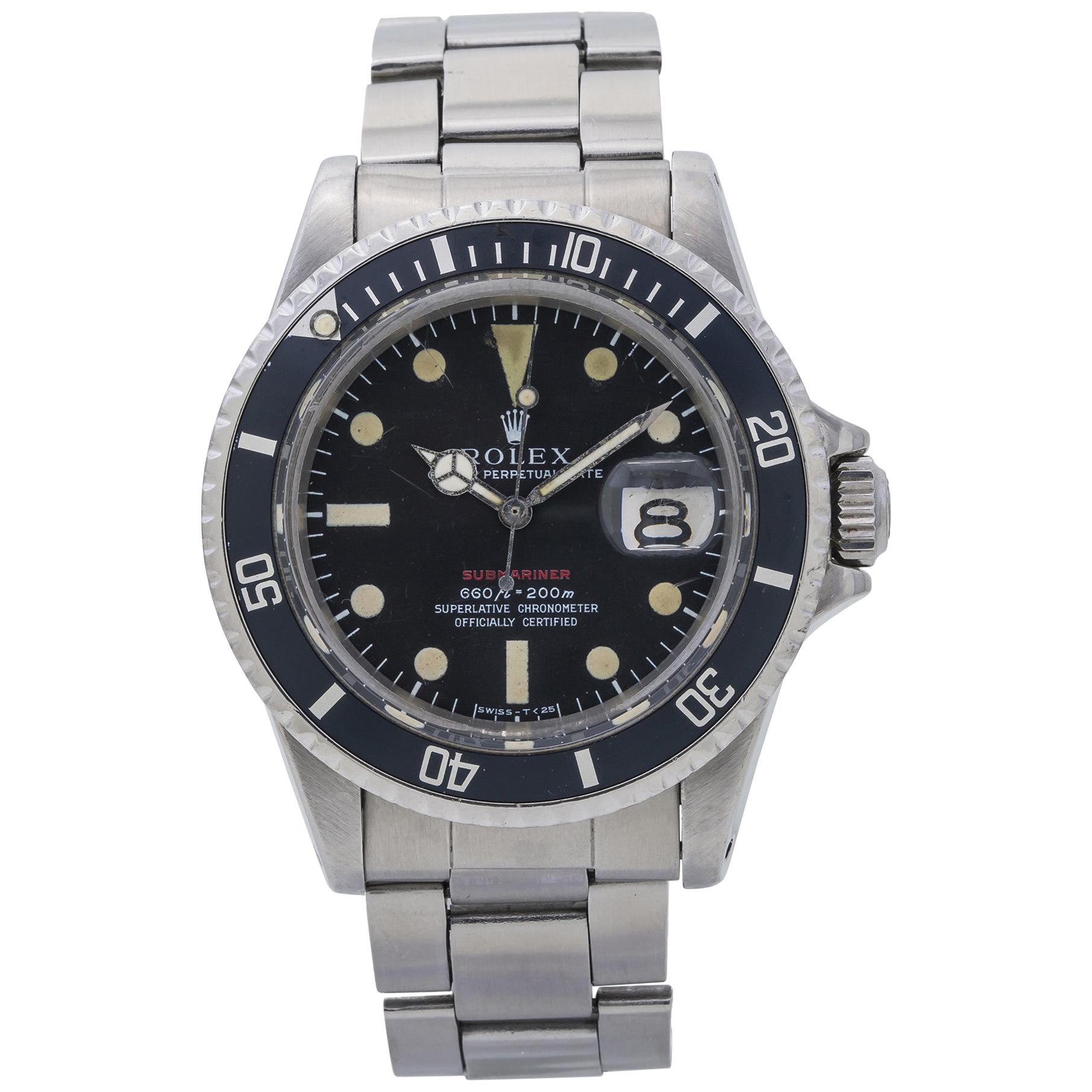 Rolex Red Submariner 1680 Mark IV Vintage Black Dial Men's Watch, 1968