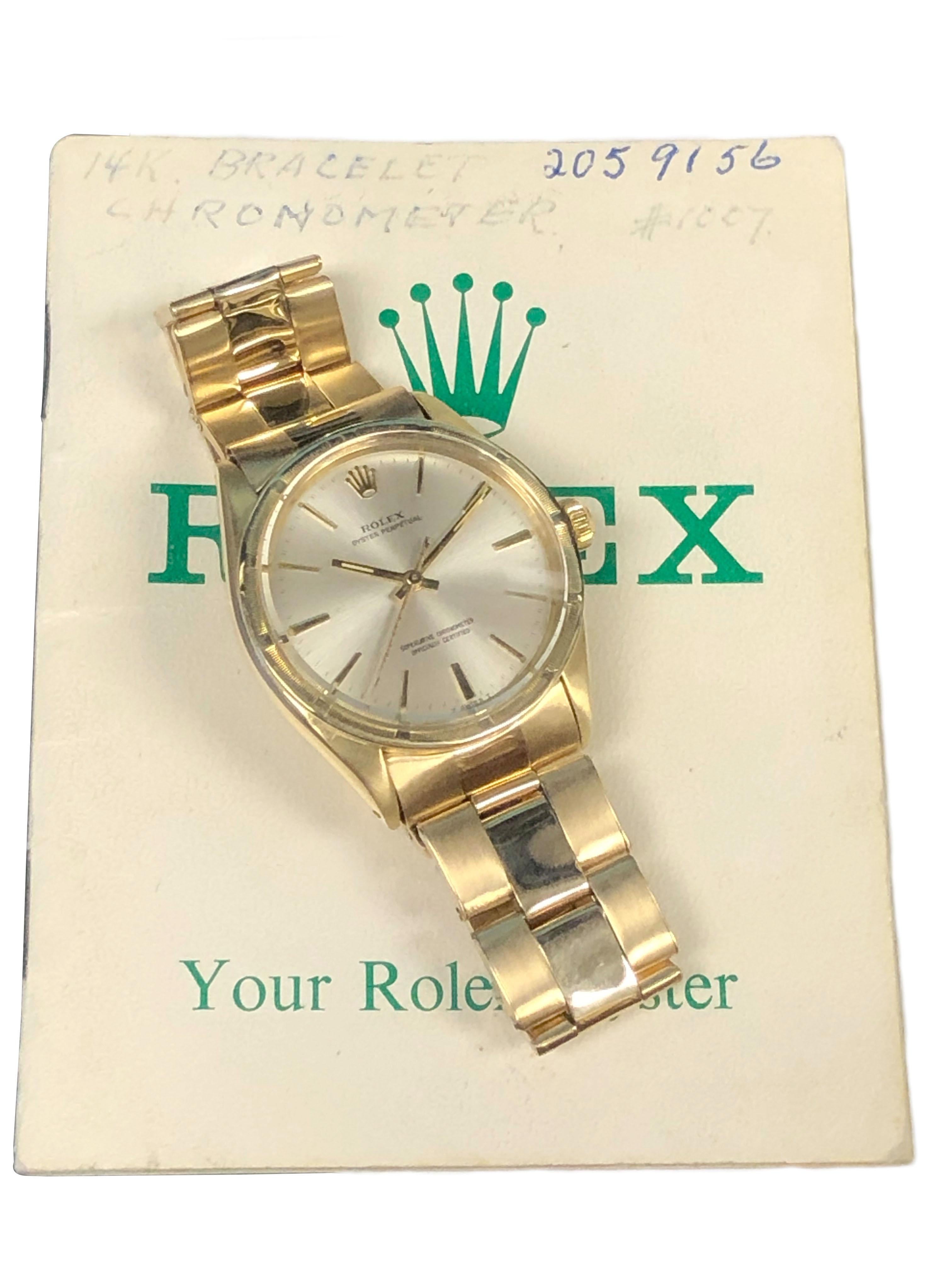 Women's or Men's Rolex Ref 1007 Vintage Yellow Gold Automatic Wrist watch with papers For Sale