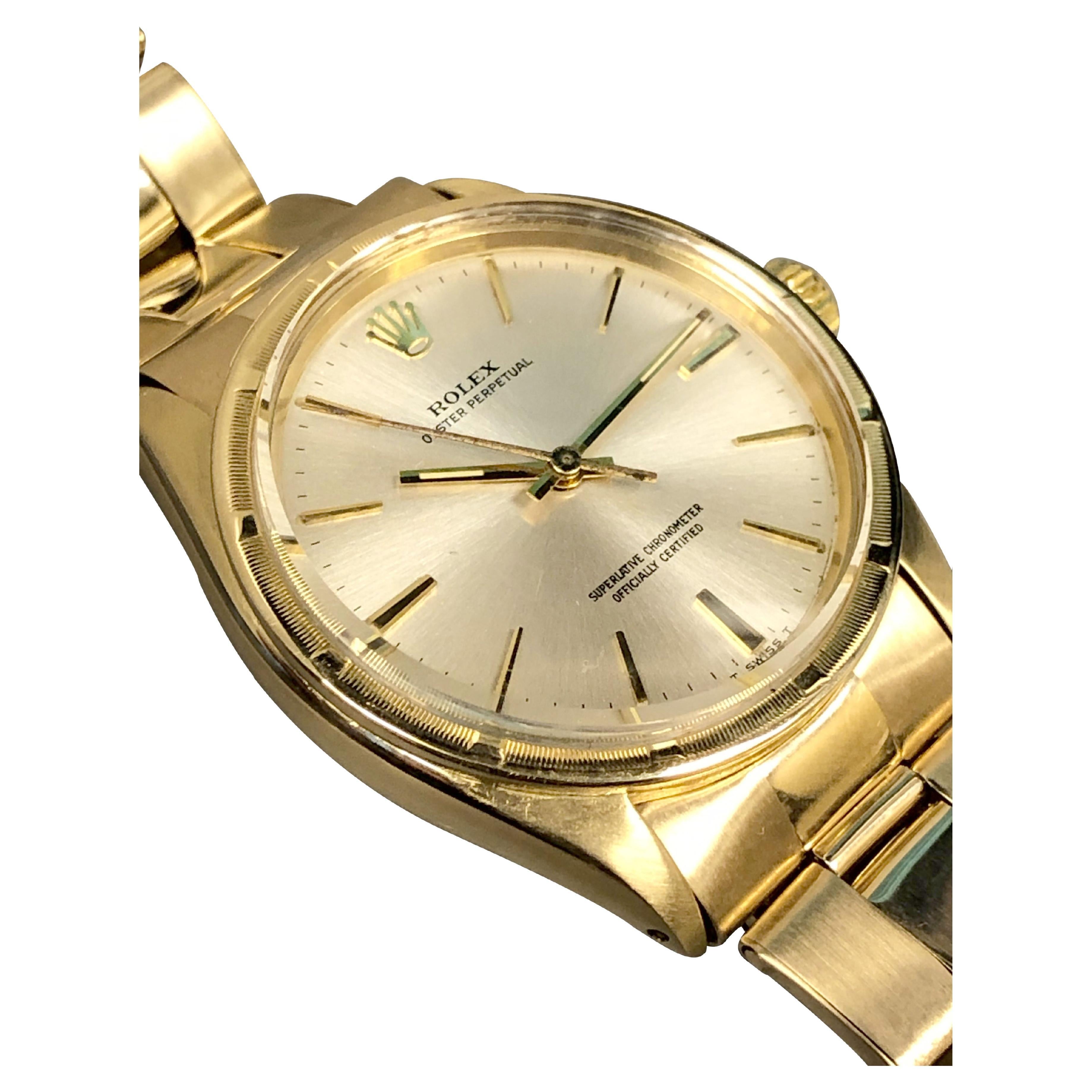 Rolex Montre-bracelet automatique rétro en or jaune avec papiers, réf. 1007