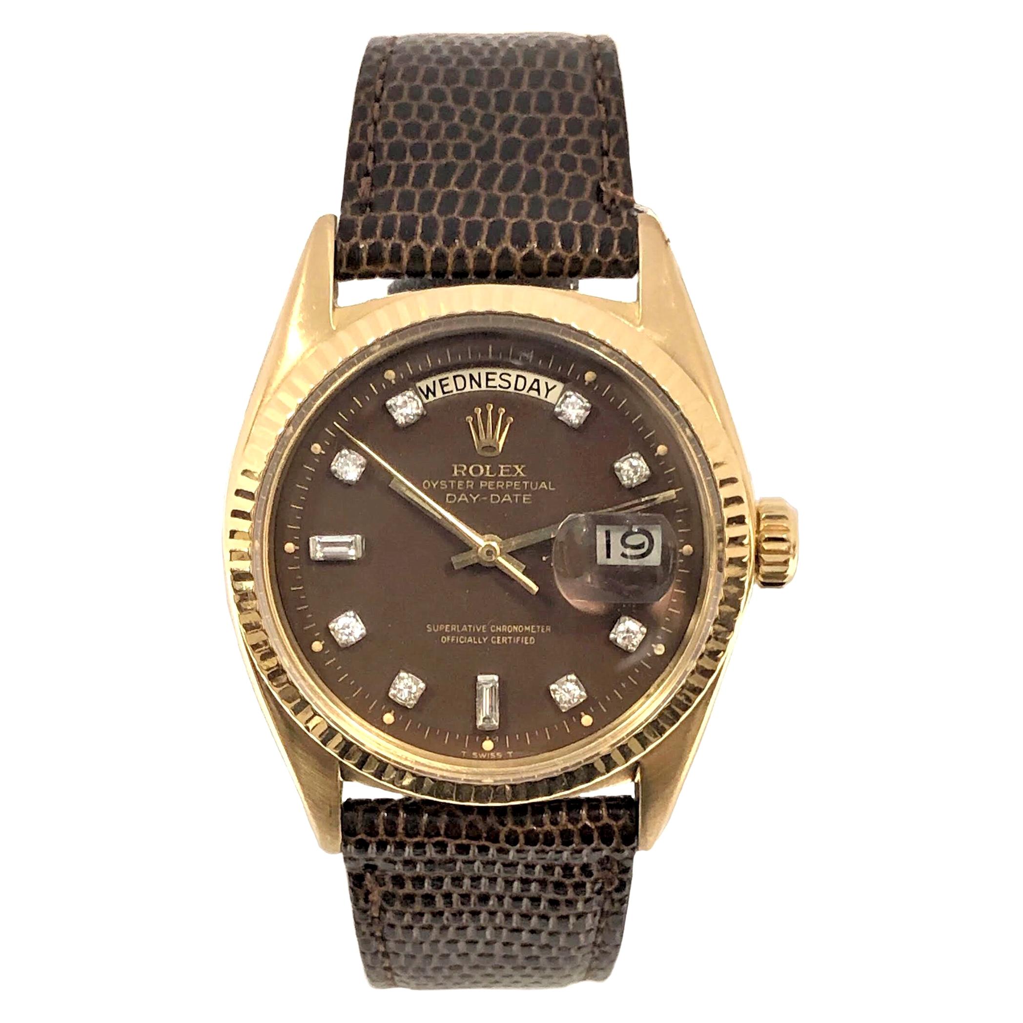 Rolex Ref 1803 Gold Day Date Automatic Wristwatch with Chocolate Diamond Dial