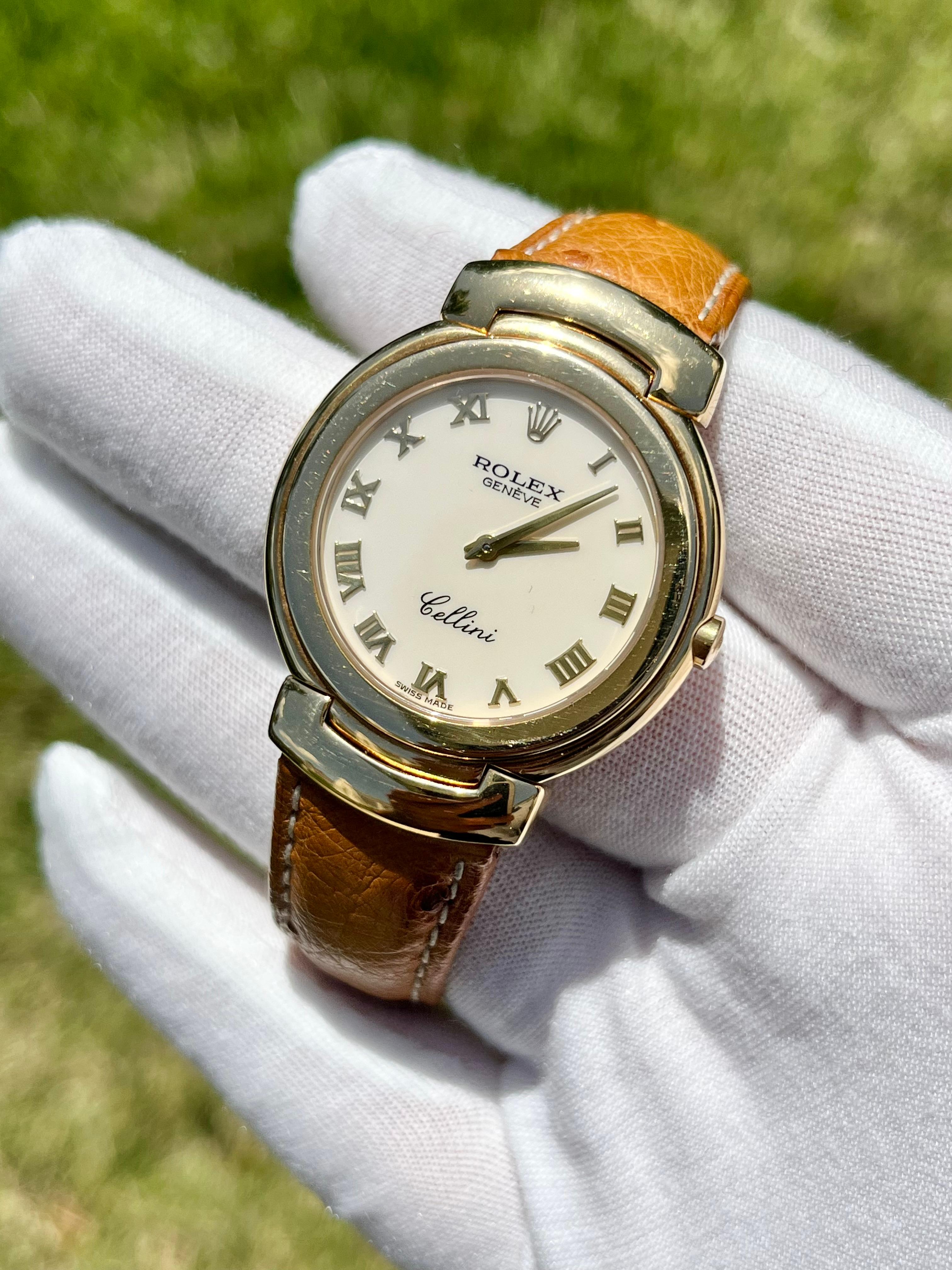 Women's Rolex Ref. 6622 Cellini in 18k Gold Ladies Watch with Brown Leather Strap