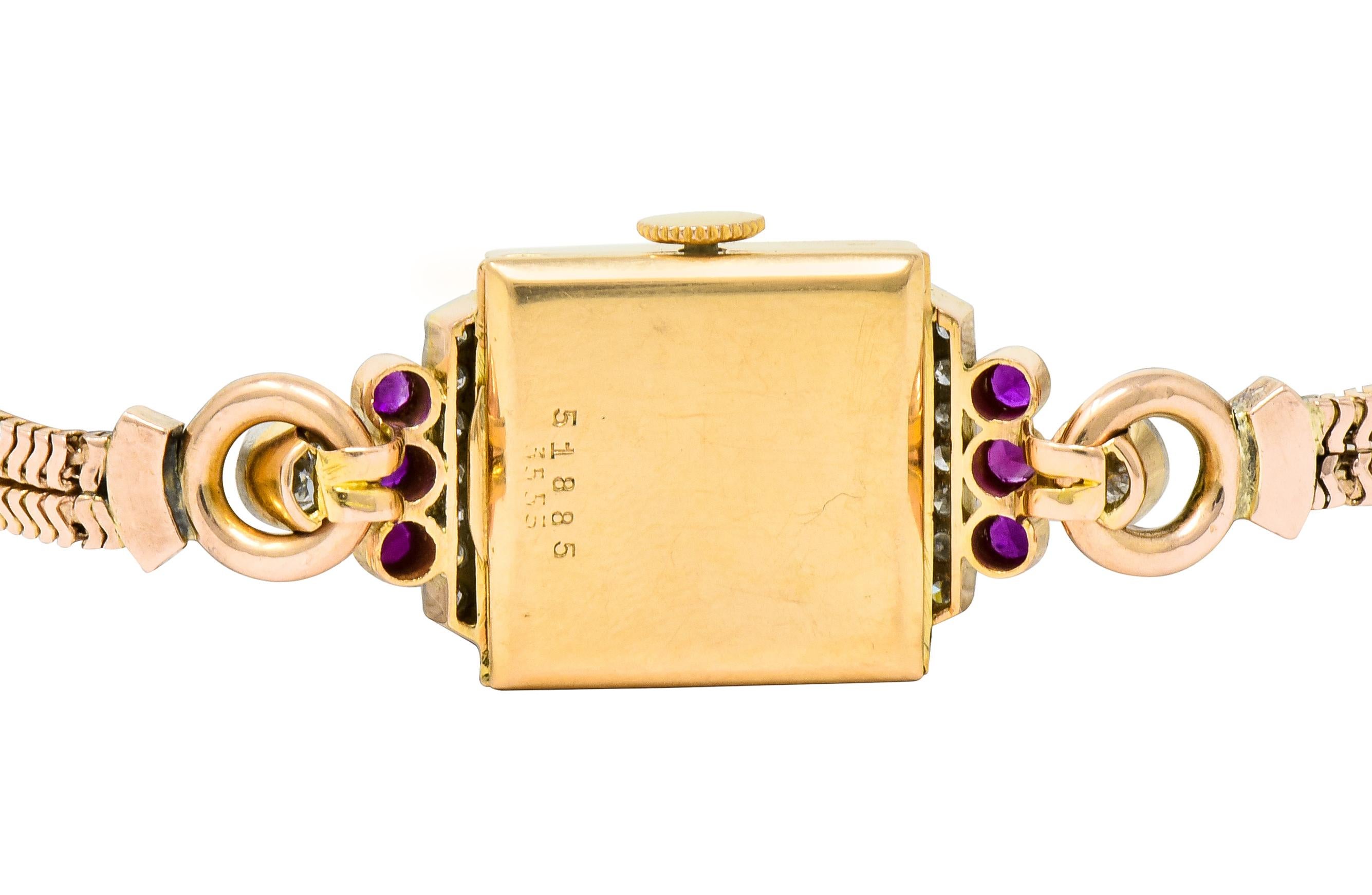 Rolex Retro Diamond Ruby 14 Karat Gold Watch Bracelet 2