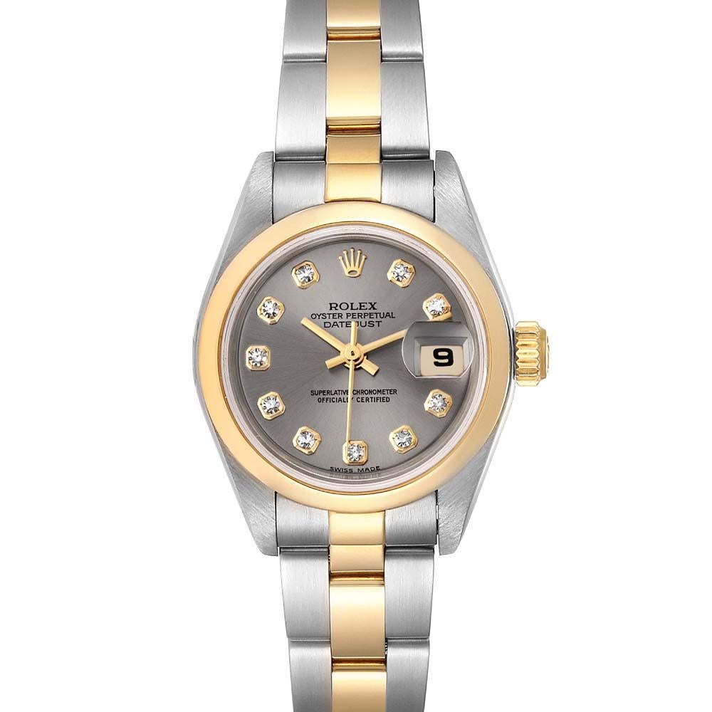 Uncut Rolex Rhodium 18K Yellow Gold Stainless Steel Diamonds Women's Wristwatch 26 MM