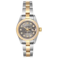 Rolex Rhodium 18K Yellow Gold Stainless Steel Diamonds Women's Wristwatch 26 MM