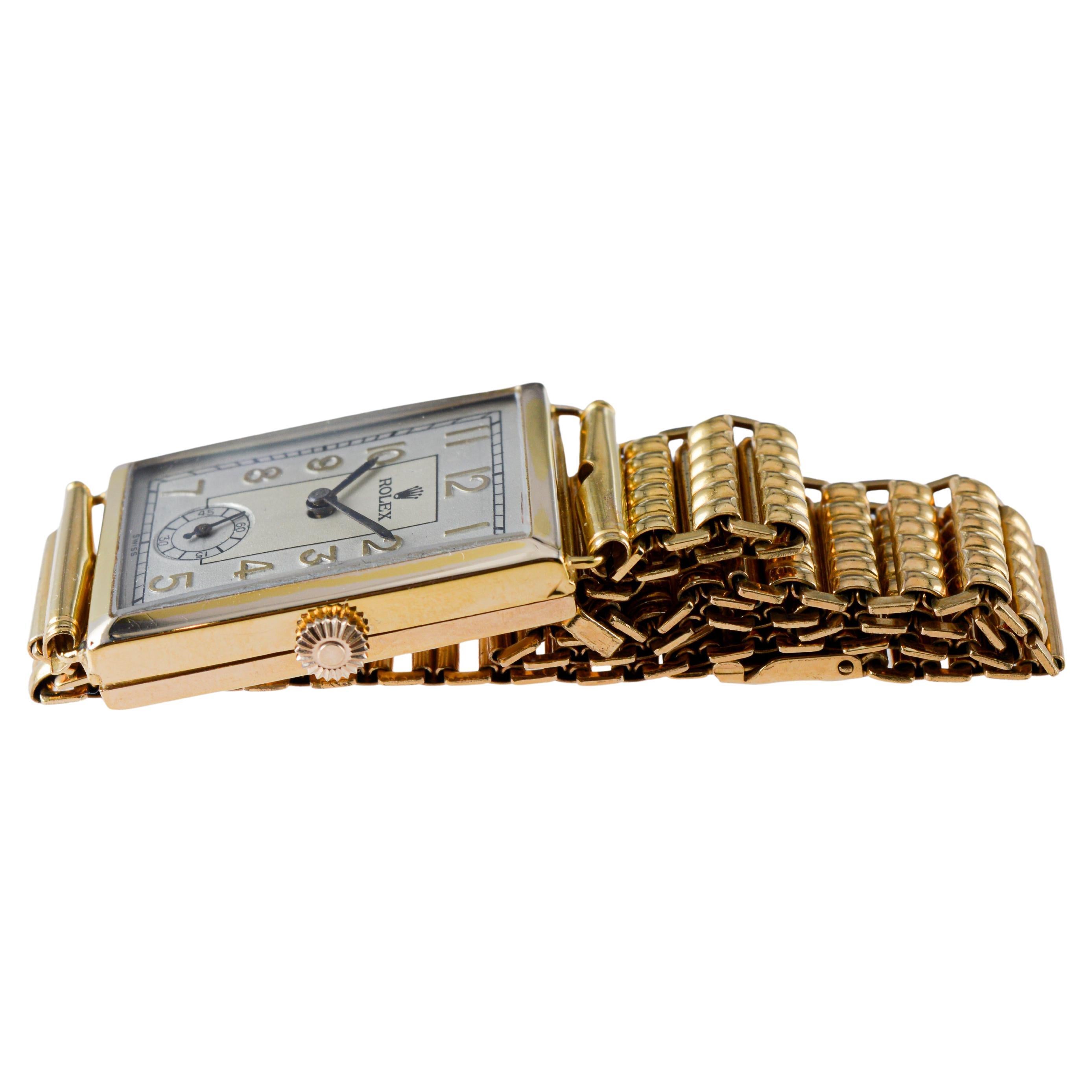 Rolex- Rolco 9ct Dress Watch circa 1930's with Original Bamboo Ladder Bracelet For Sale 5