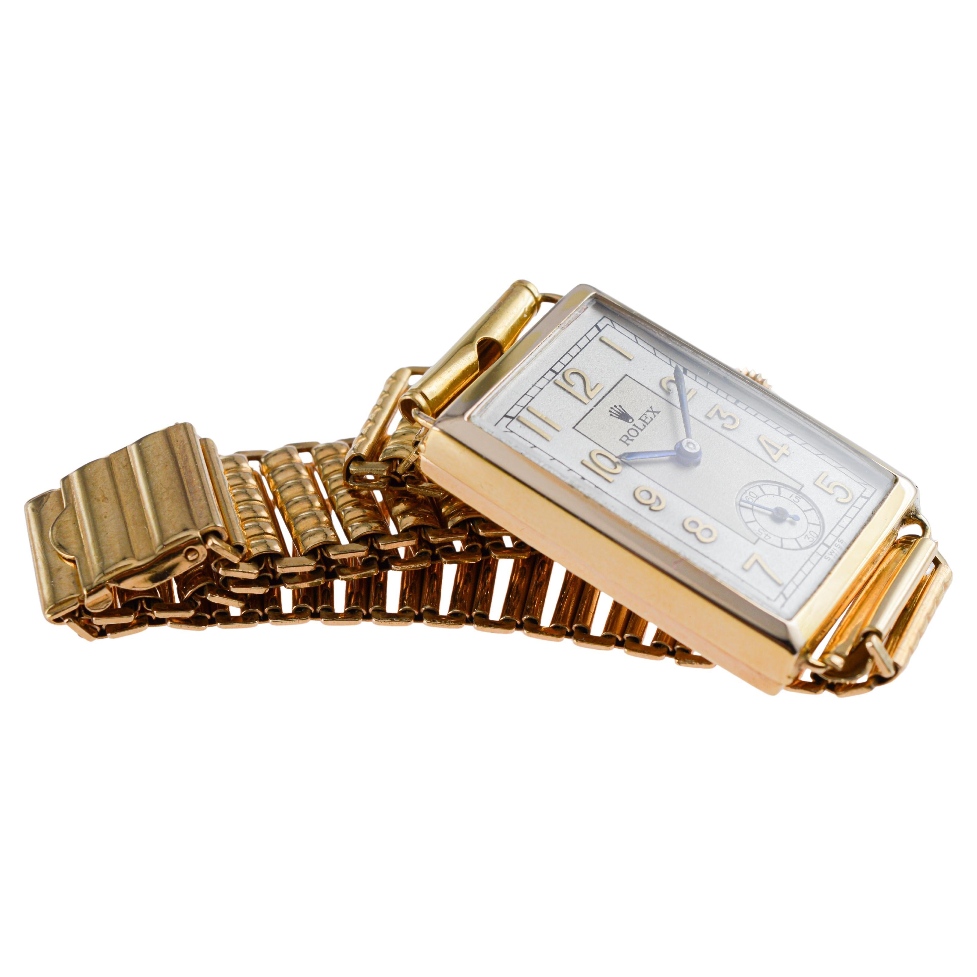 Rolex- Rolco 9ct Dress Watch circa 1930's with Original Bamboo Ladder Bracelet For Sale 6