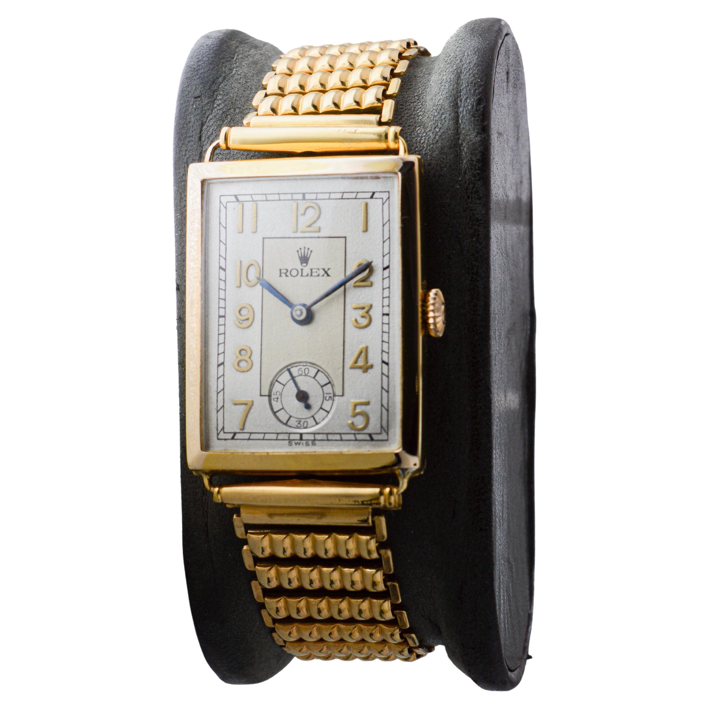 Women's or Men's Rolex- Rolco 9ct Dress Watch circa 1930's with Original Bamboo Ladder Bracelet For Sale