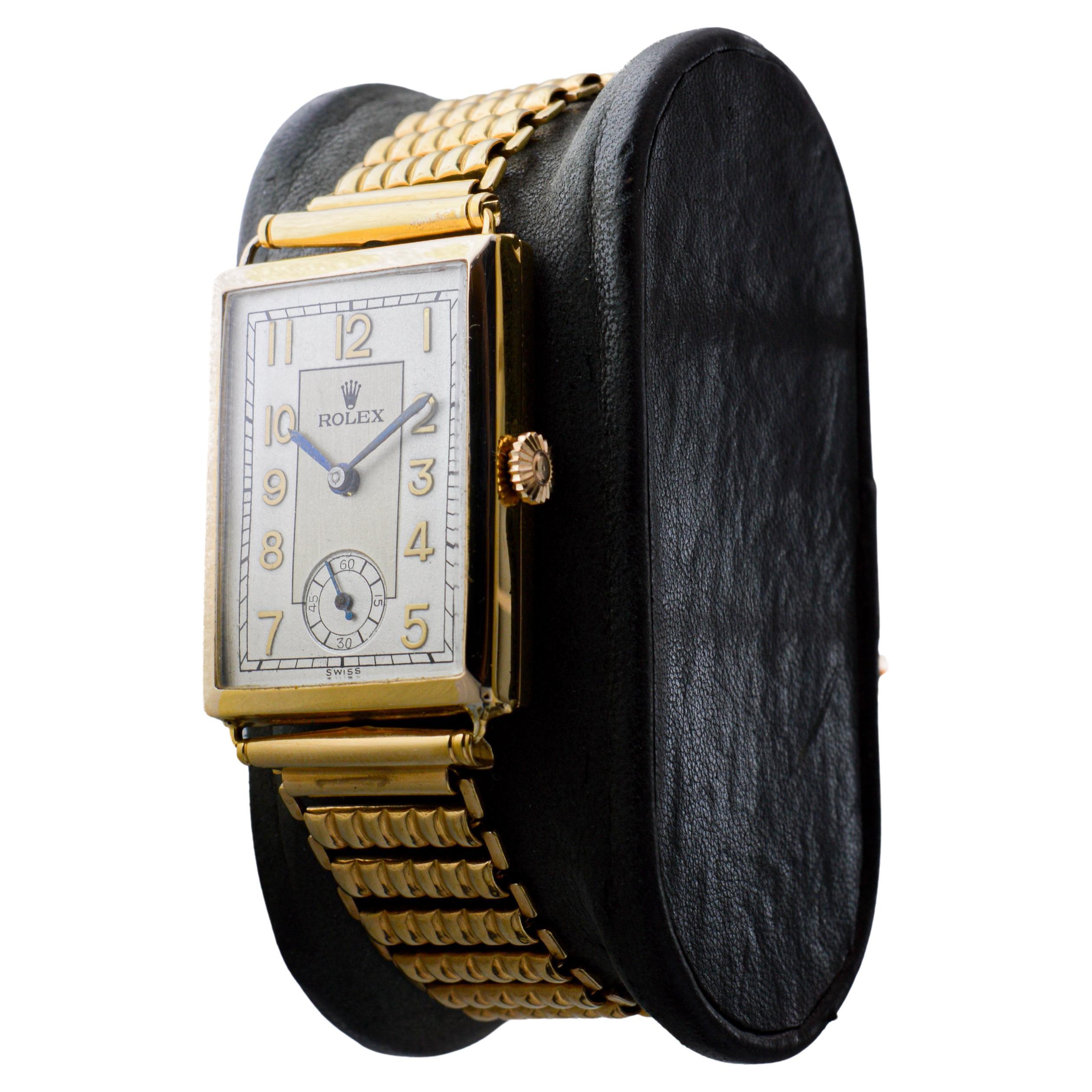 Rolex- Rolco 9ct Dress Watch circa 1930's with Original Bamboo Ladder Bracelet For Sale 1