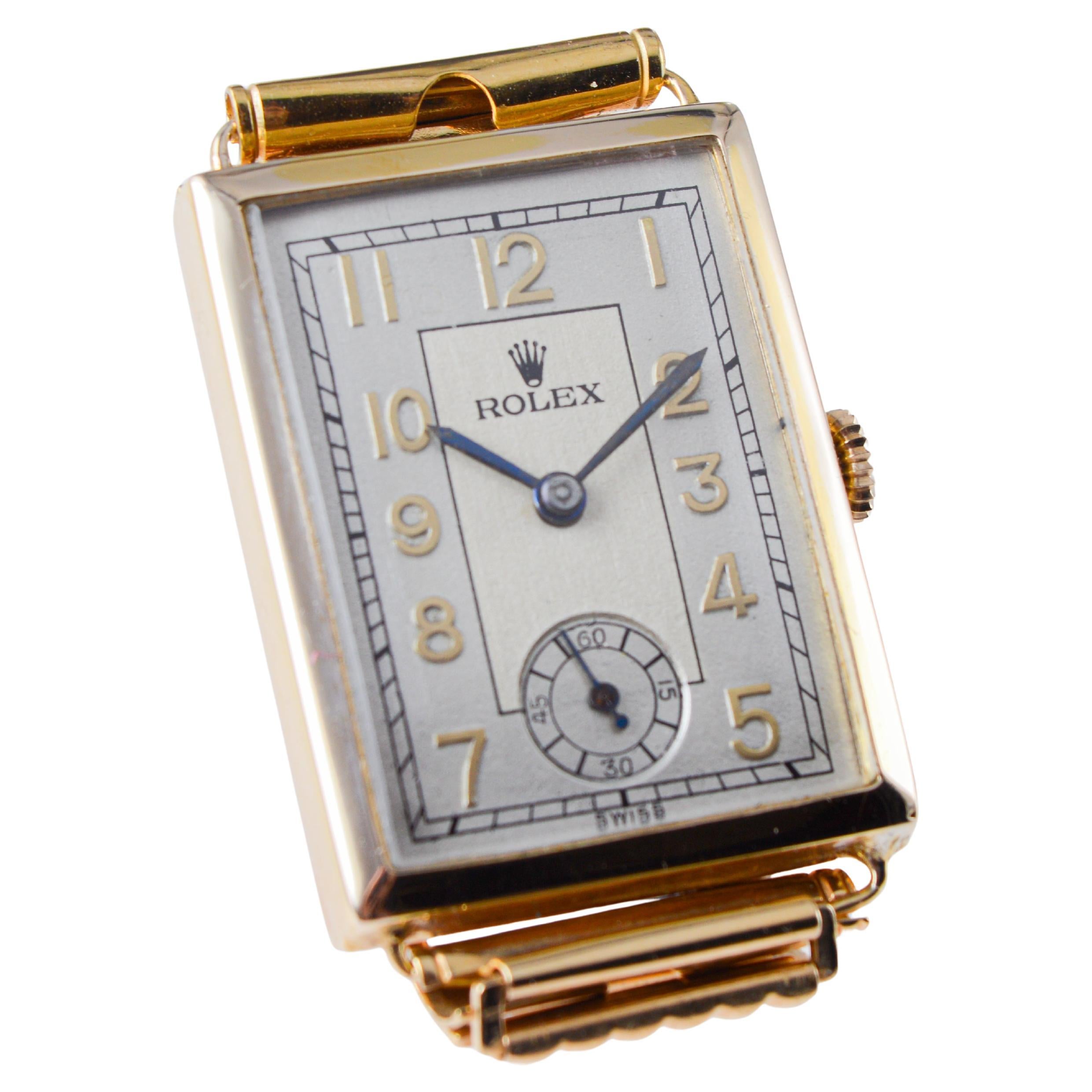 Rolex- Rolco 9ct Dress Watch circa 1930's with Original Bamboo Ladder Bracelet For Sale 2