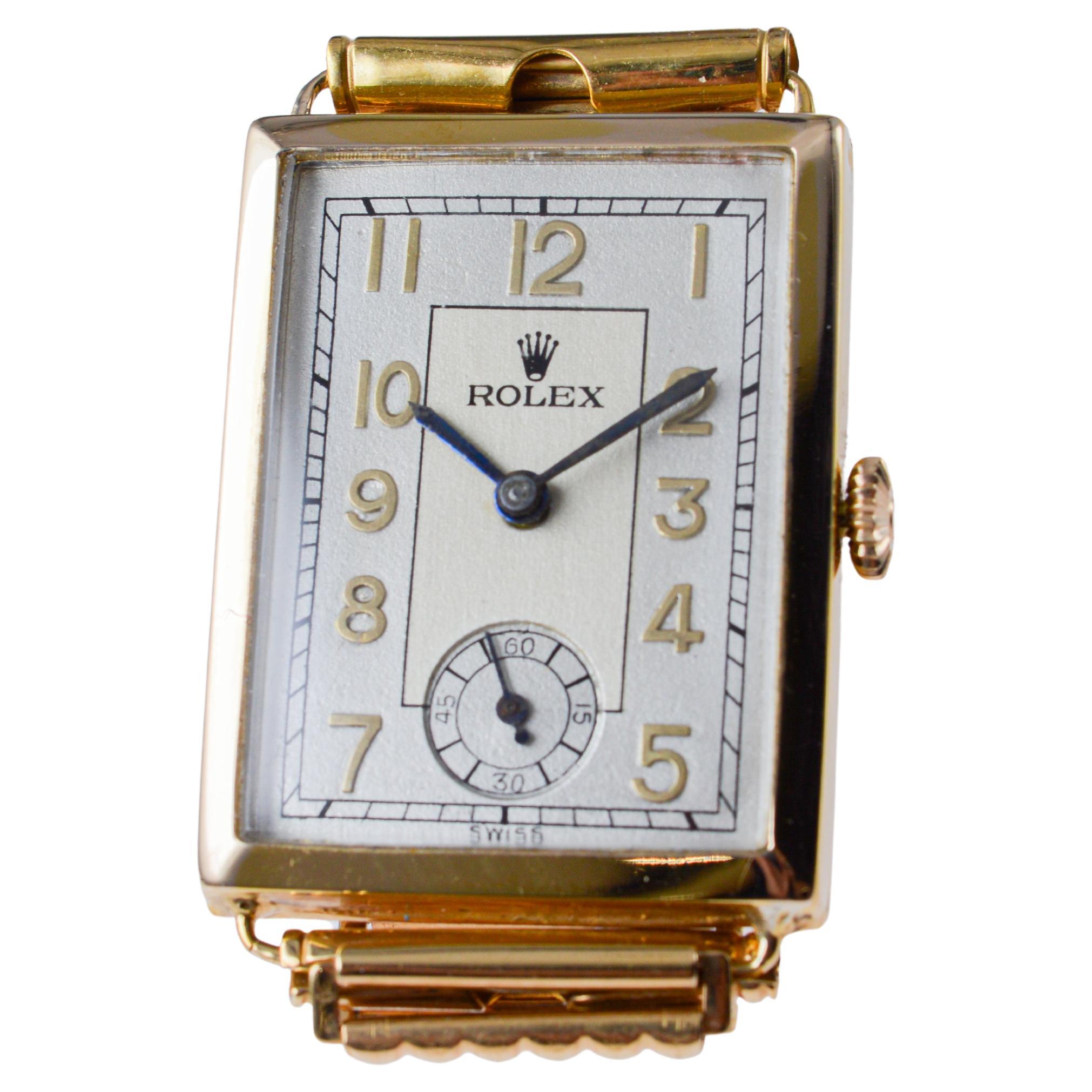 Rolex- Rolco 9ct Dress Watch circa 1930's with Original Bamboo Ladder Bracelet For Sale 3