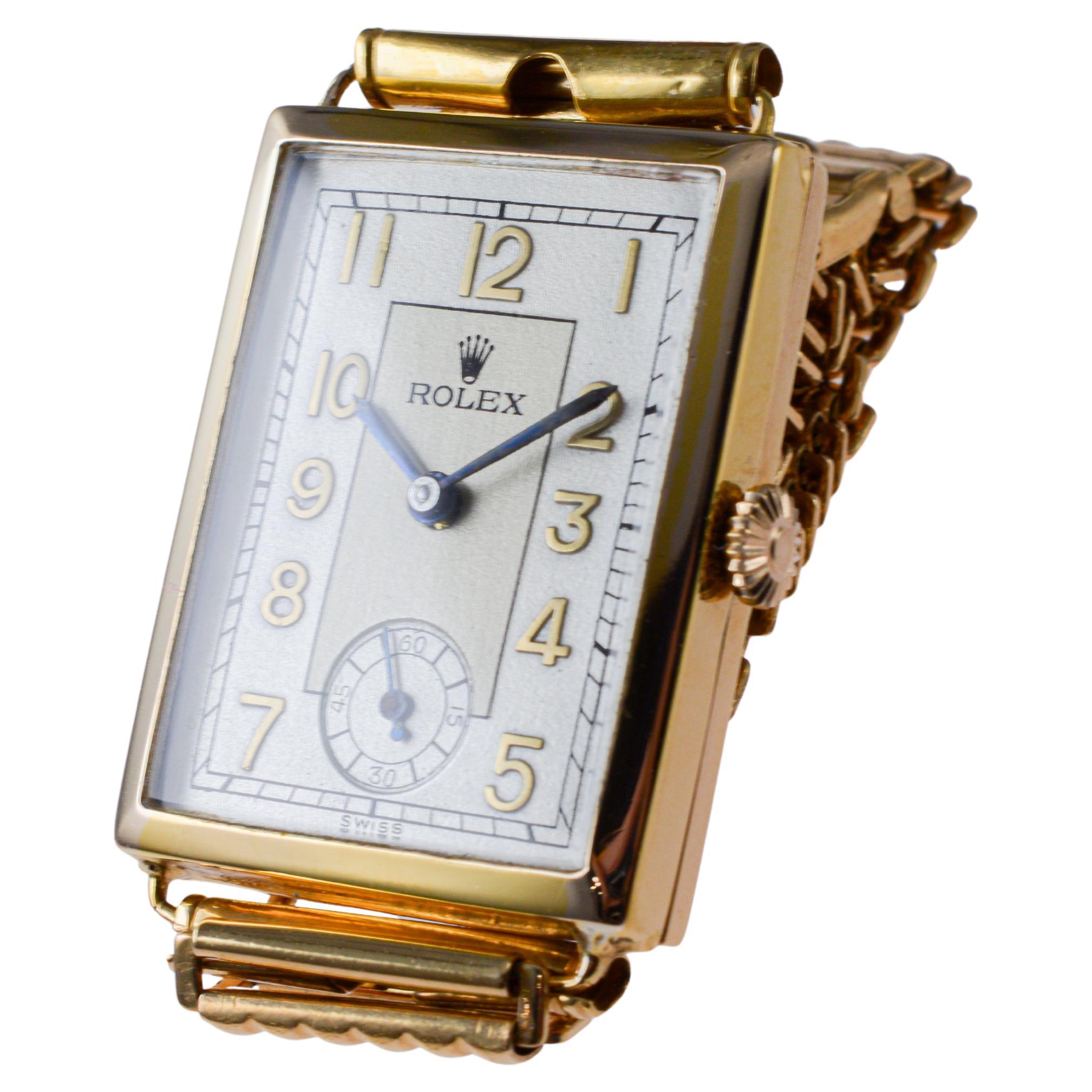 Rolex- Rolco 9ct Dress Watch circa 1930's with Original Bamboo Ladder Bracelet For Sale 4