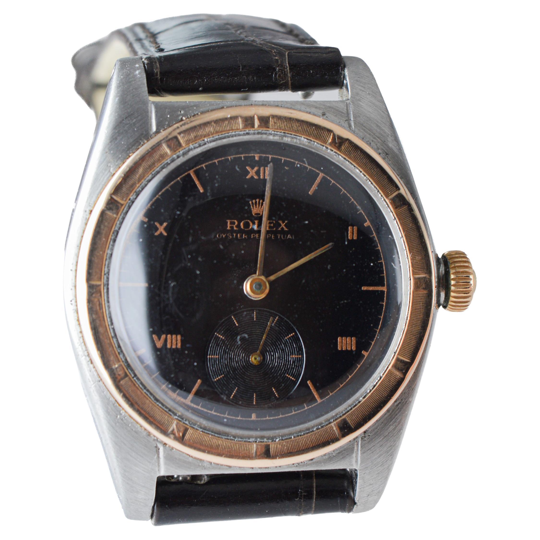 Rolex Montre Bubble Back or rose et acier avec lunette Rare Birdbird en vente 5