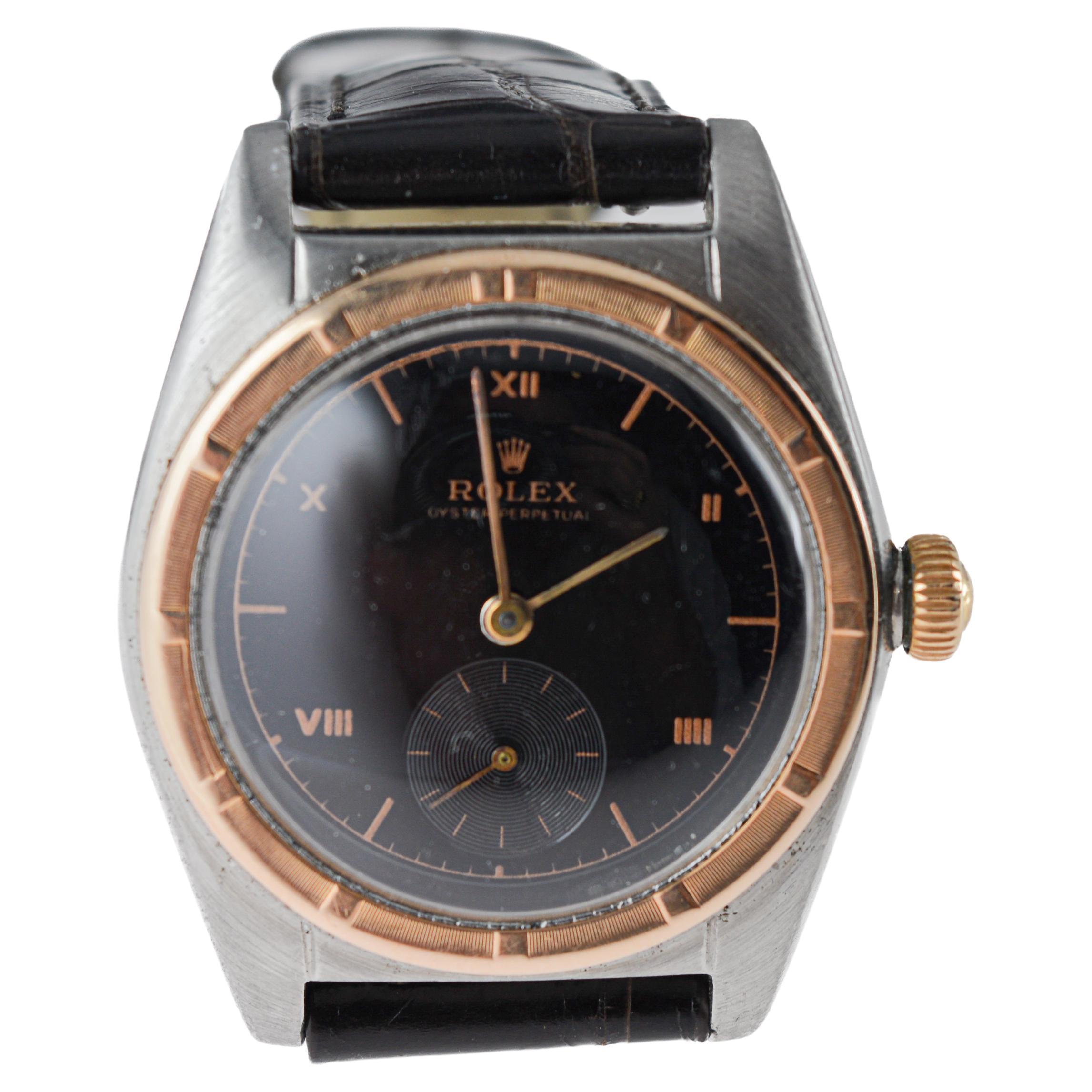 Rolex Montre Bubble Back or rose et acier avec lunette Rare Birdbird en vente 6