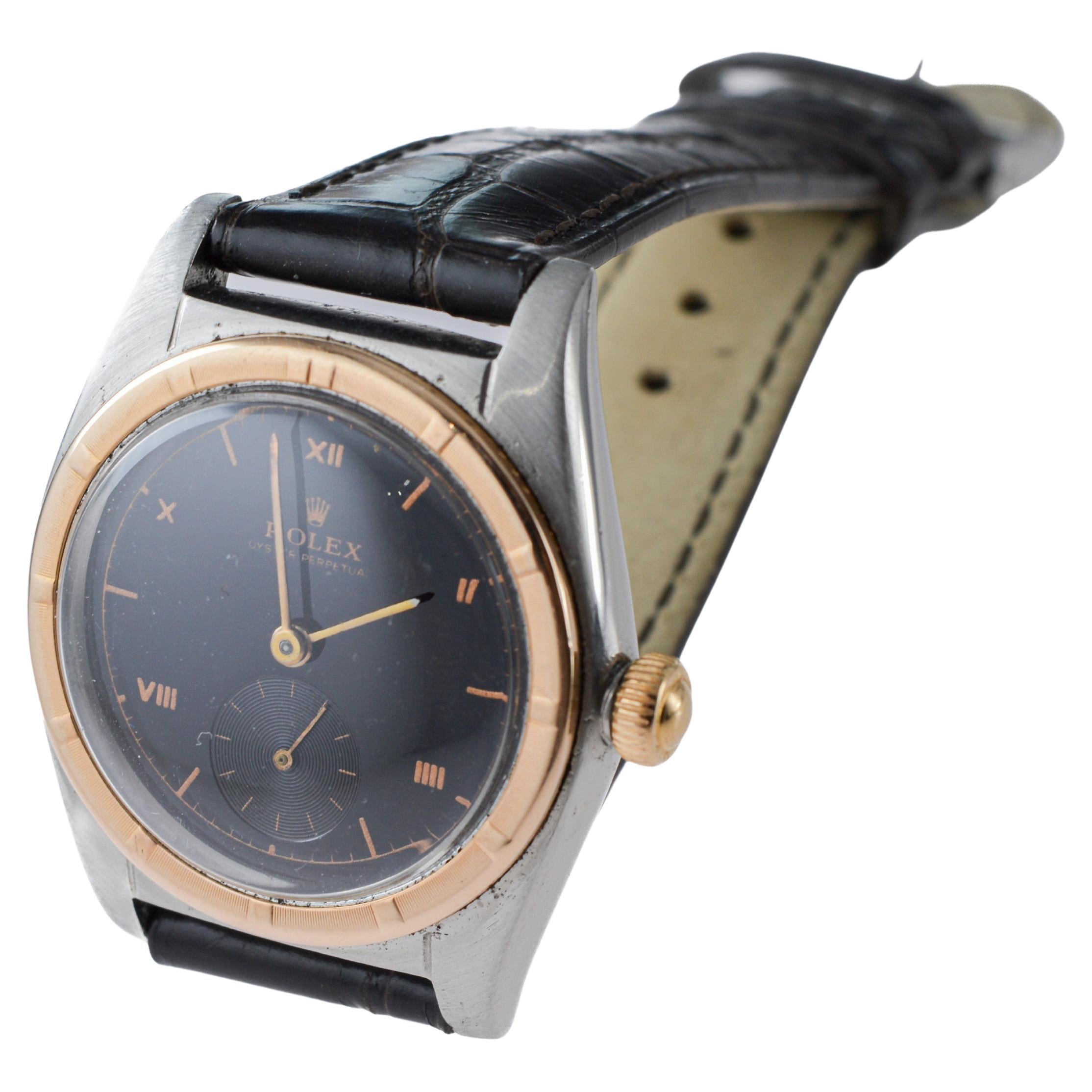 Rolex Montre Bubble Back or rose et acier avec lunette Rare Birdbird en vente 7