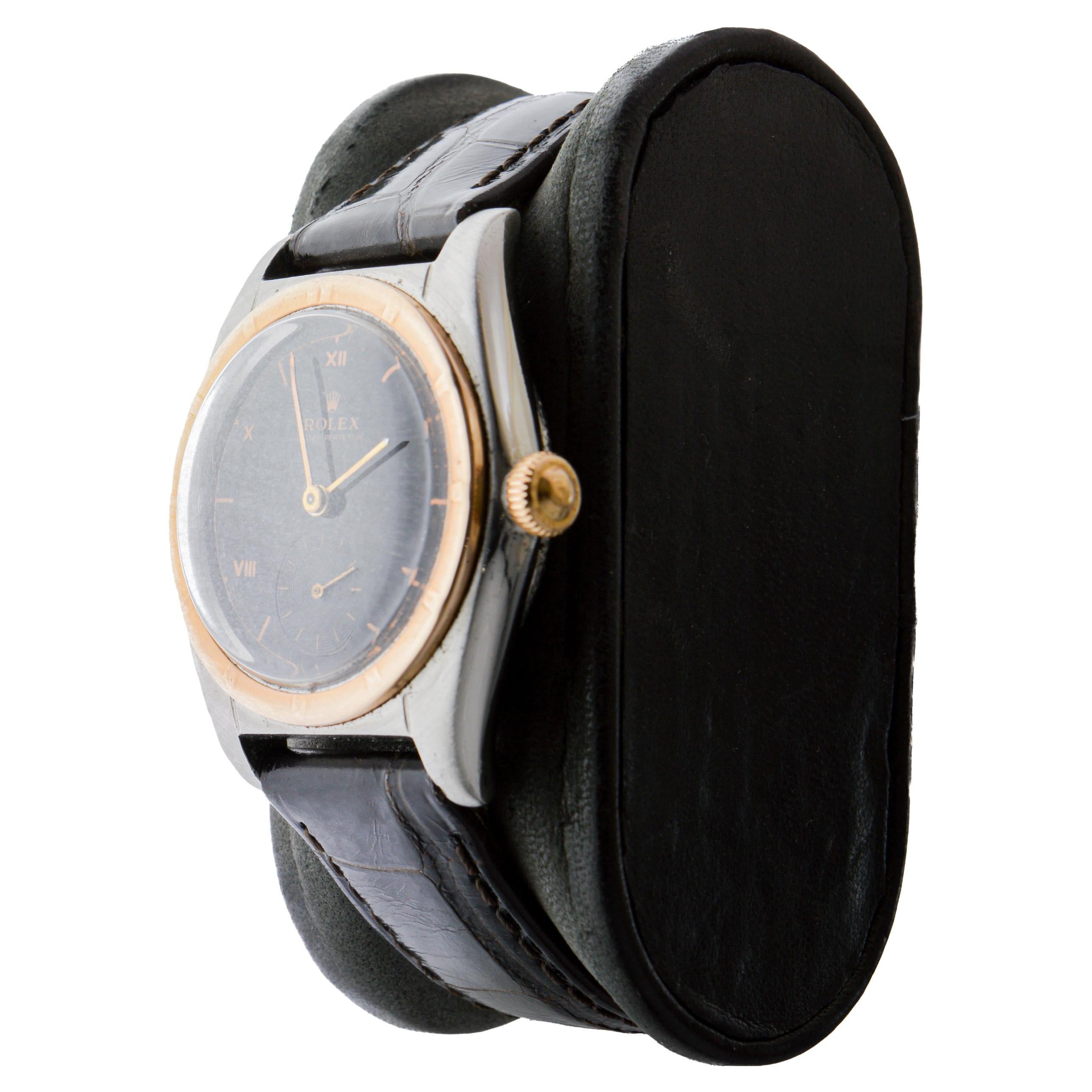 Rolex Montre Bubble Back or rose et acier avec lunette Rare Birdbird en vente 2