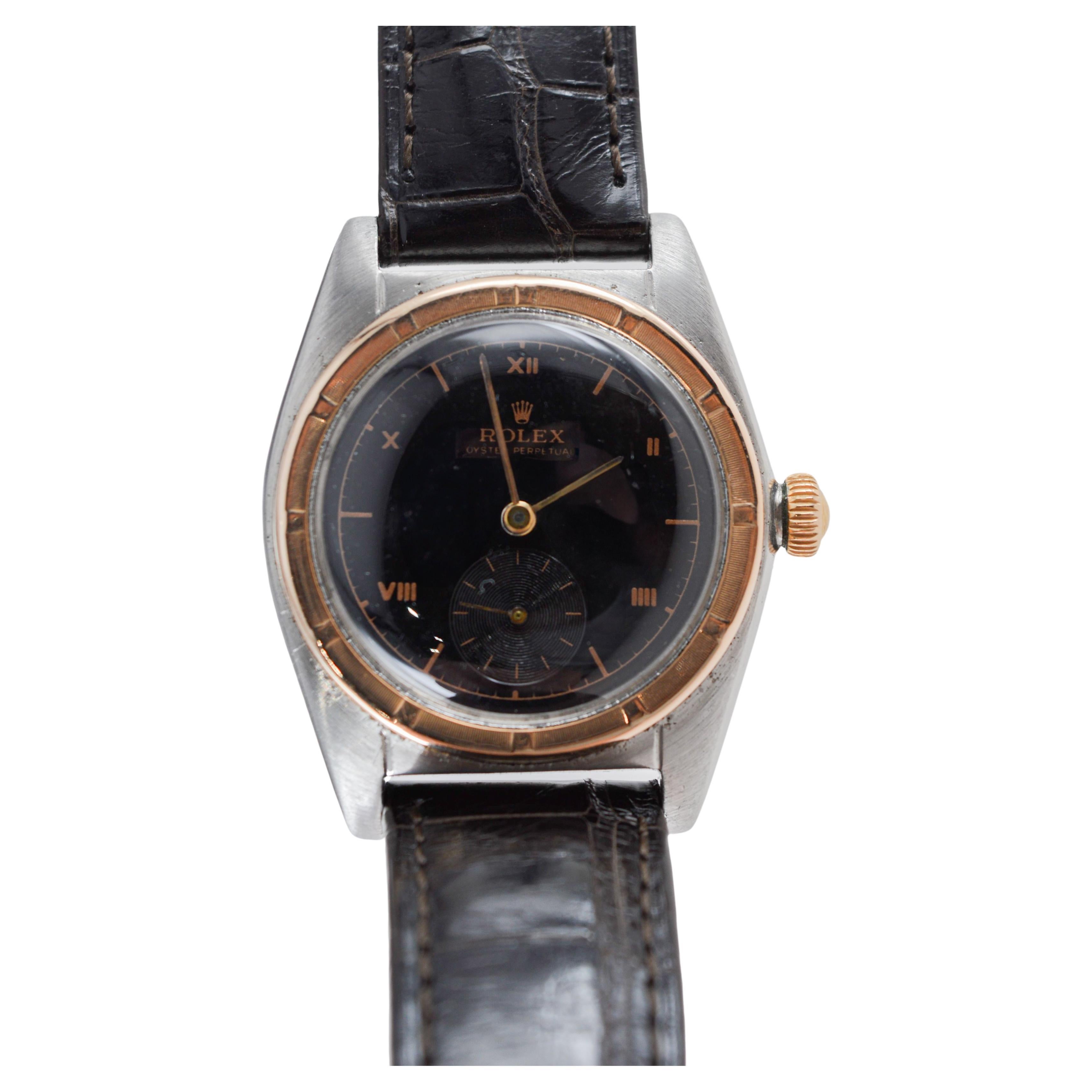 Rolex Montre Bubble Back or rose et acier avec lunette Rare Birdbird en vente 3