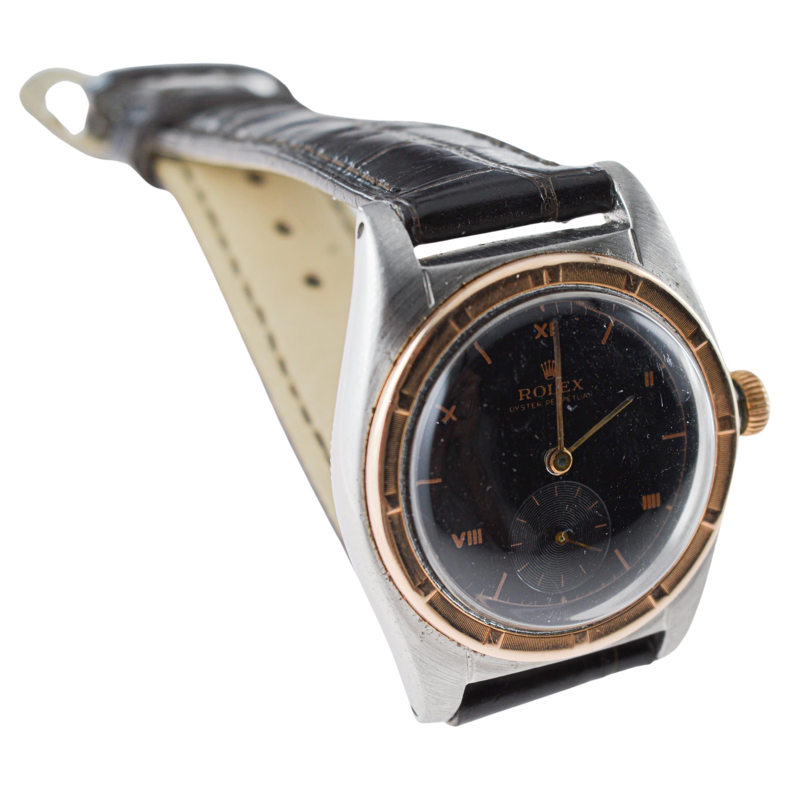 Rolex Montre Bubble Back or rose et acier avec lunette Rare Birdbird en vente 4
