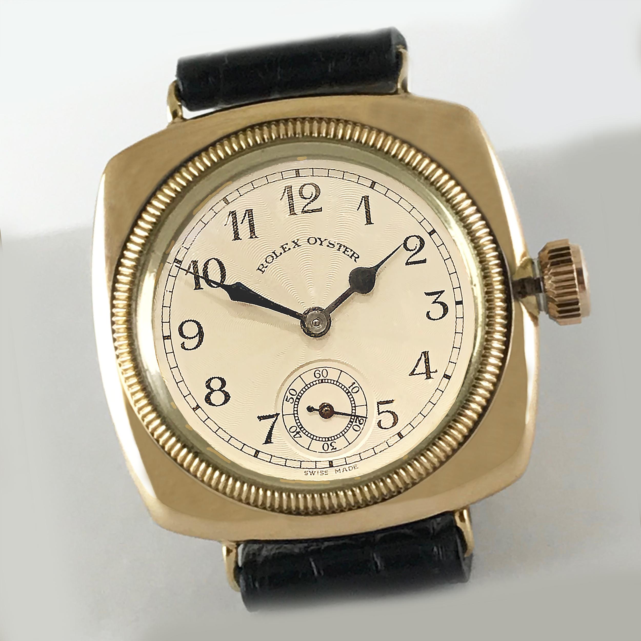 Rolex, Rose Gold, Art Deco Cushion Oyster Dated, 1930 In Excellent Condition In London, GB