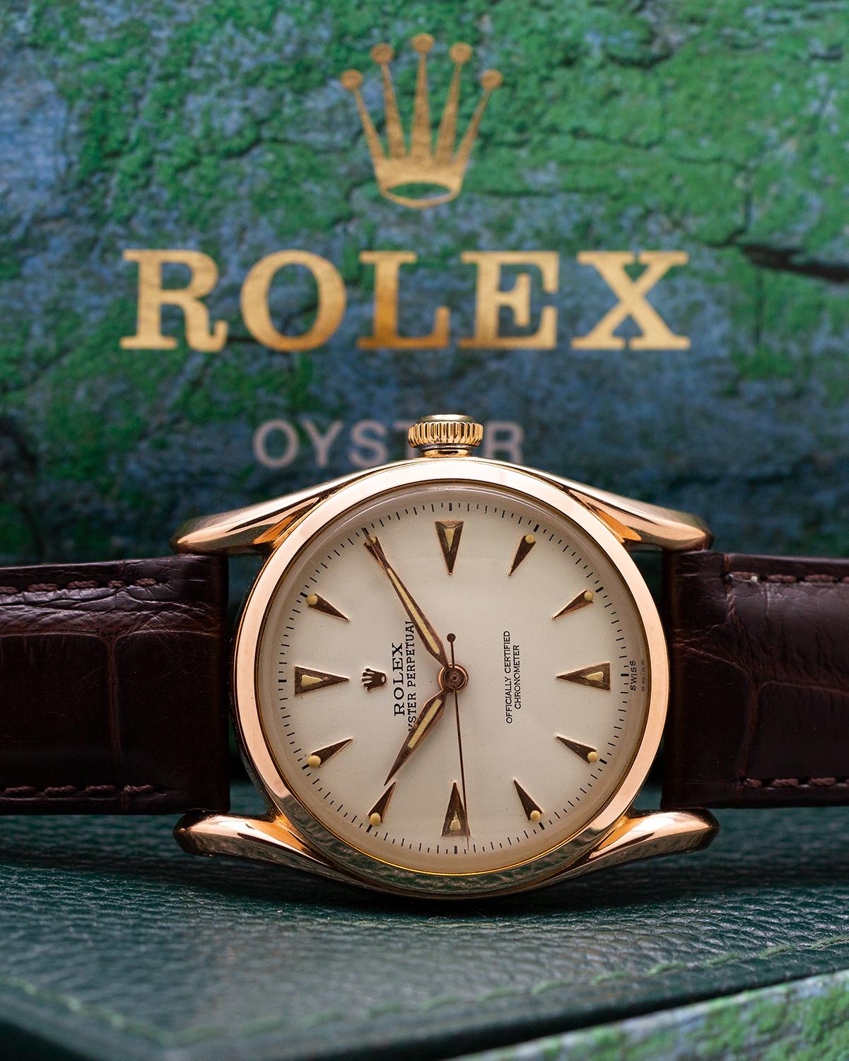 Rolex Rose Gold Bombe self winding wristwatch Ref 6090, circa 1950s 1