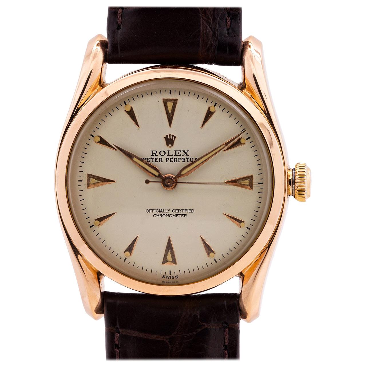 Rolex Rose Gold Bombe self winding wristwatch Ref 6090, circa 1950s