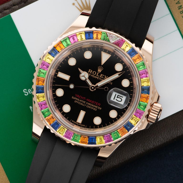 Rolex Rose Gold Rainbow Sapphire Bezel Yacht-Master Wristwatch Ref ...