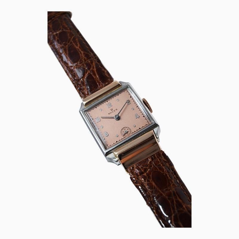 Art Deco Rolex Rose Gold Stainless Steel Dress Watch, 1930's For Sale