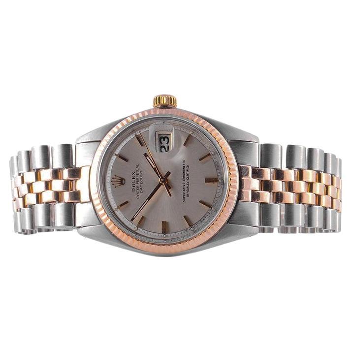FACTORY / HOUSE: Rolex Watch Company
STYLE / REFERENCE: Datejust / Reference 1601
METAL / MATERIAL: Steel and 14Kt. Rose Gold
CIRCA: 1963 / 1964
DIMENSIONS: Length 42mm X Diameter 36mm
MOVEMENT / CALIBER: Perpetual Winding / 26 Jewels / Caliber