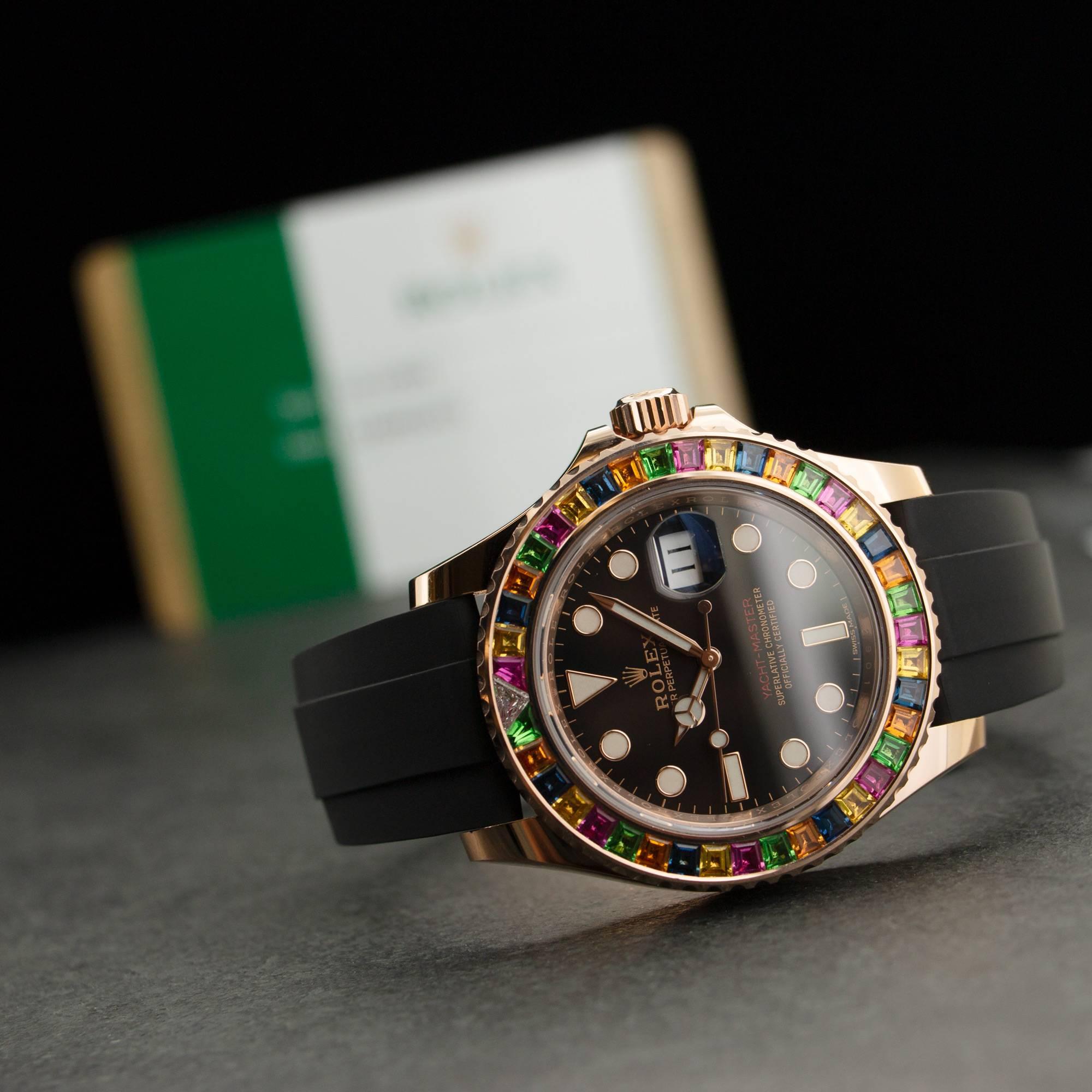 Modern Rolex Rose Gold Yacht-Master Rainbow Automatic Wristwatch