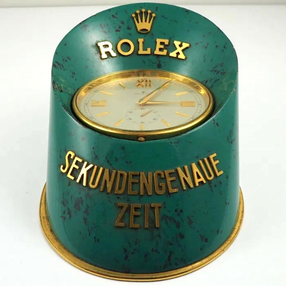 Rolex Sabot or Hoof Dealer Display Clock - Finest example we have ever seen; Electro- mechanical Rolex movement (Battery winds a small mainspring periodically to build up the power reserve; then the mechanical portion of the clock continues to run