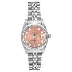 Rolex Salmon Stainless Steel Diamond Datejust 69174 Women's Wristwatch 26 mm