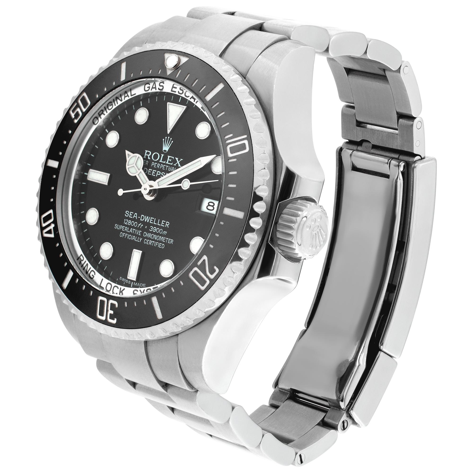 Rolex DeepSea SeaDweller in stainless steel with black dial & ceramic bezel on an Oyster bracelet. Auto w/ sweep seconds and date. 44 mm case size. Complete with factory service backed with a 2-year factory warranty as of 01/2023 **Bank wire only at