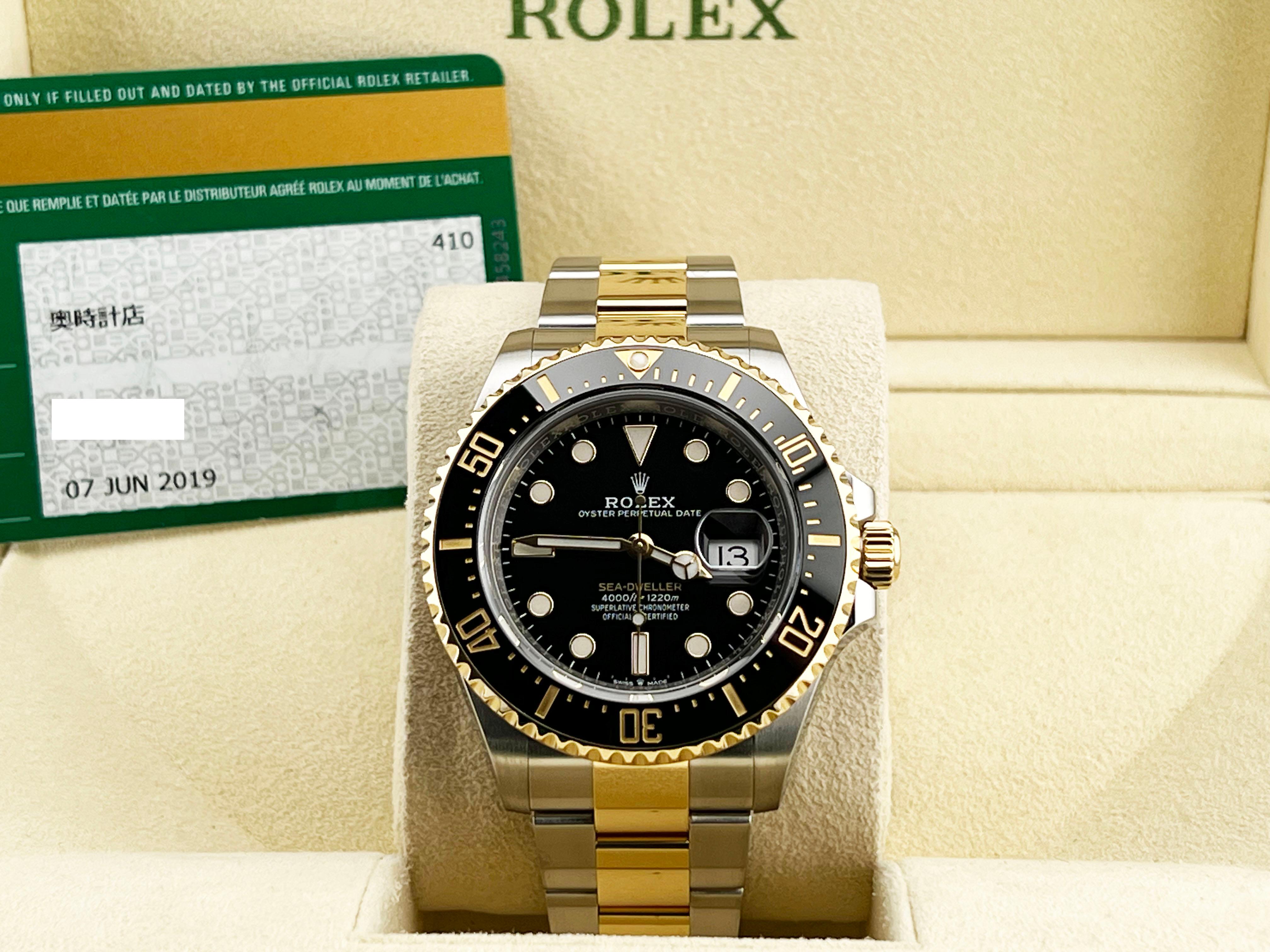 Rolex Sea Dweller 126603 43mm Black Ceramic 18K Yellow Gold Steel Box Paper In Excellent Condition In San Diego, CA