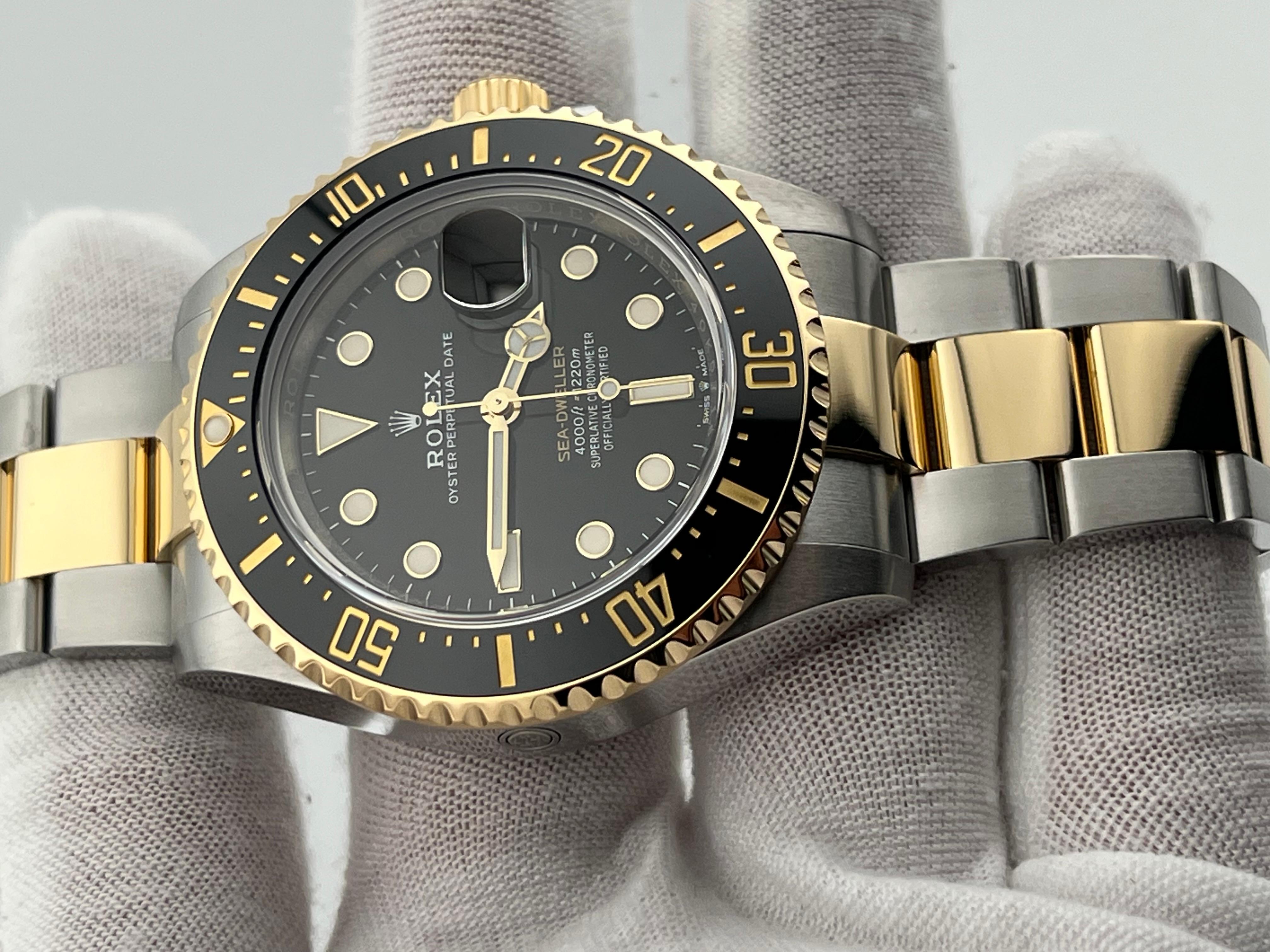 Women's or Men's Rolex Sea Dweller 126603 43mm Black Ceramic 18K Yellow Gold Steel Box Paper