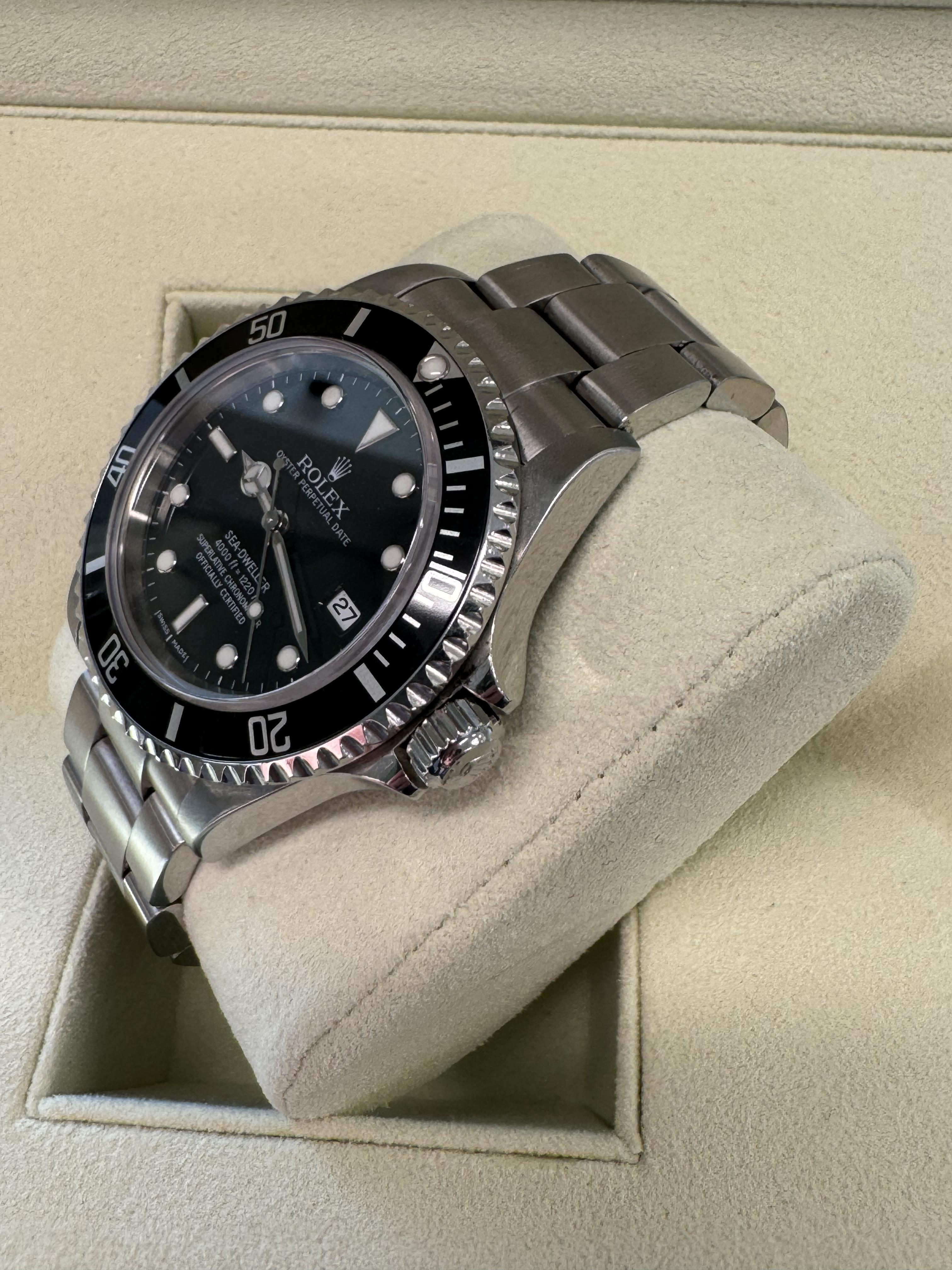BRAND: Rolex
MODEL: Sea-Dweller
REFRENCE: 16600-T
SIZE: 40mm
CASE: Stainless Steel
DIAL: Black
BEZEL: Black Ceramic
BAND: Oyster Steel
LINKS: 10
MOVEMENT: Automatic

Mint condition, re-polished
No box or papers

Accommodated with an up-to-date
