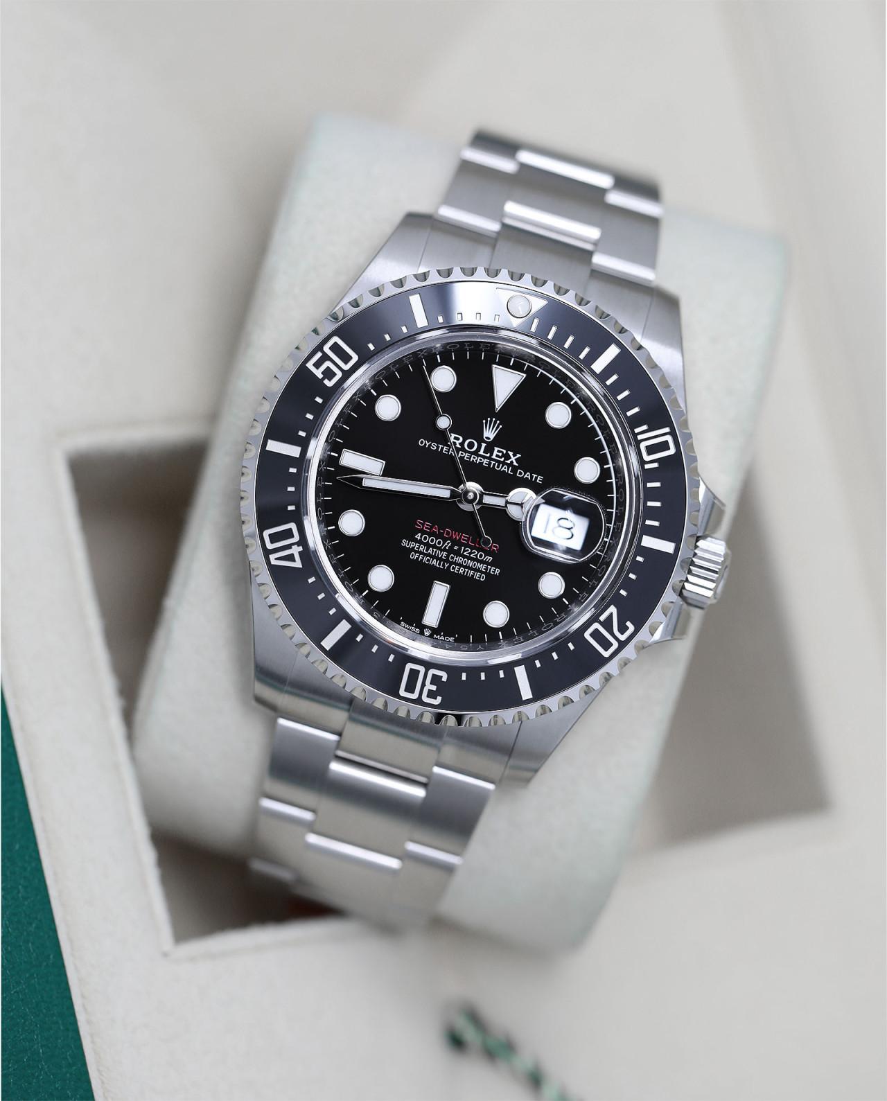 Rolex Sea-Dweller 43mm Stainless Steel Watch Black Dial 126600 

We are a premiere distributor of pre-owned and new watches, where we guarantee complete authenticity and corresponding aesthetic to all of our timepieces. We guarantee the watch you