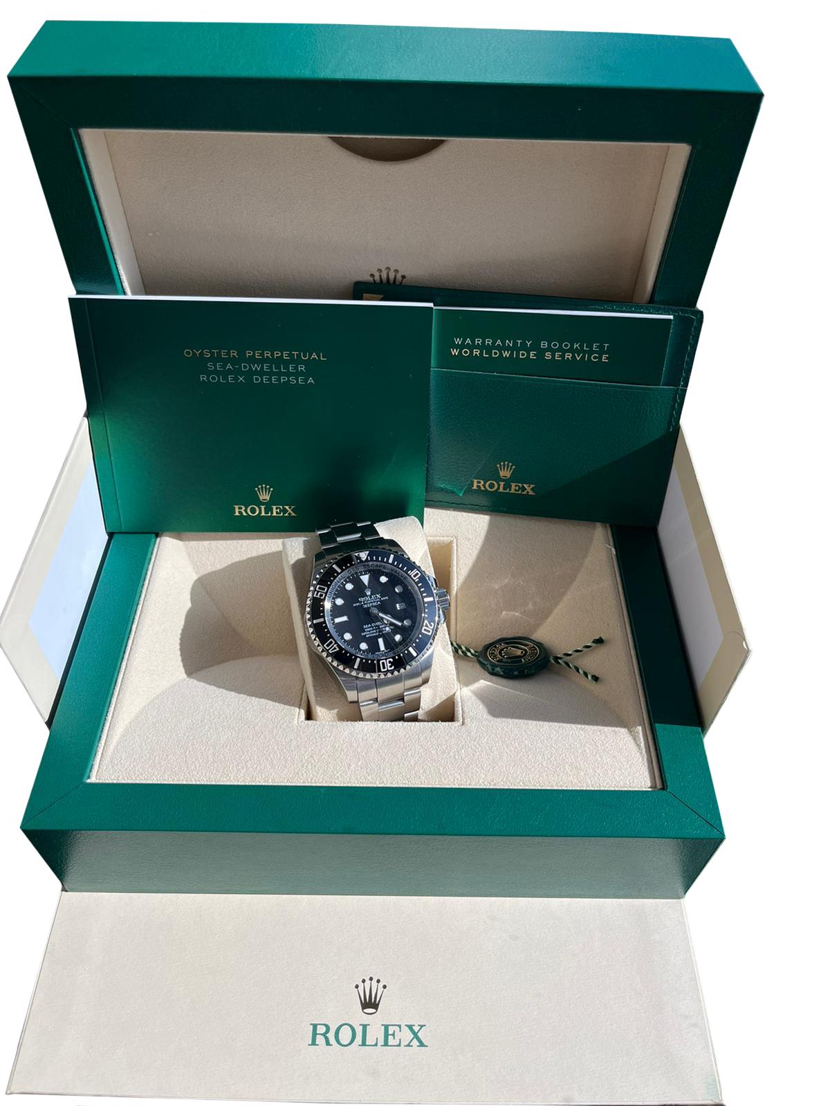 The Rolex Sea-Dweller Deepsea Men’s watch 116660 is an authentic Swiss-made luxury watch that features a 904L Oystersteel stainless steel case and matching Oystersteel stainless steel oyster bracelet with Oysterlock deployment buckle with Glidelock
